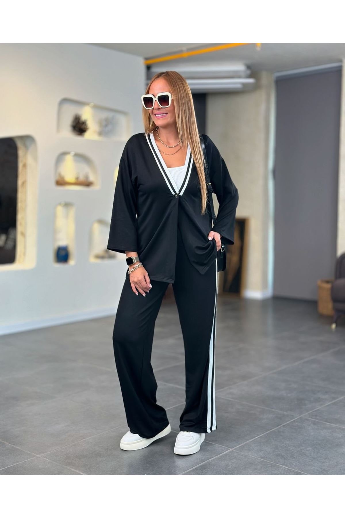 Kadın Iki Iplik Penye Kumaş çıtçıt Detaylı Ribanalı Ikili Takım