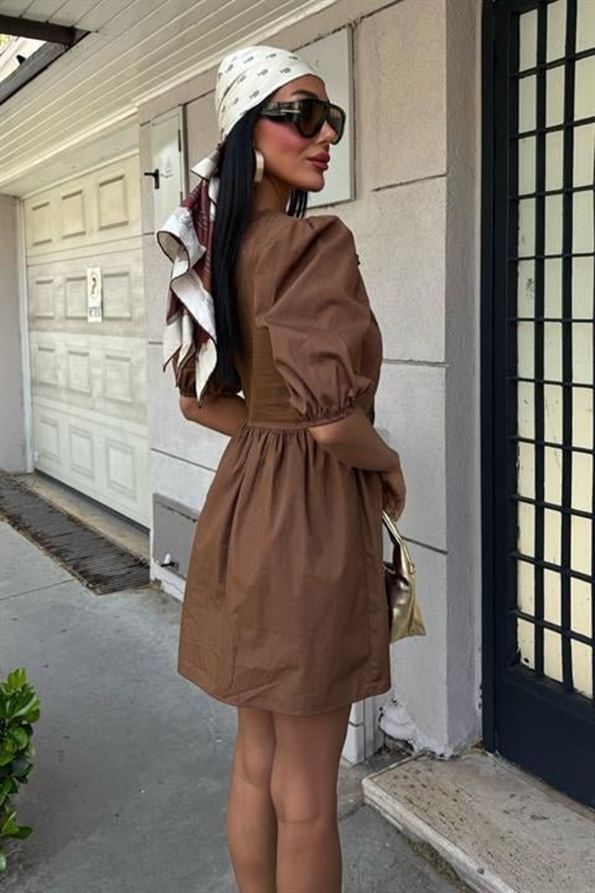 Önü Fiyonk Bağlamalı Ve Balon Kollu Elbise 2893