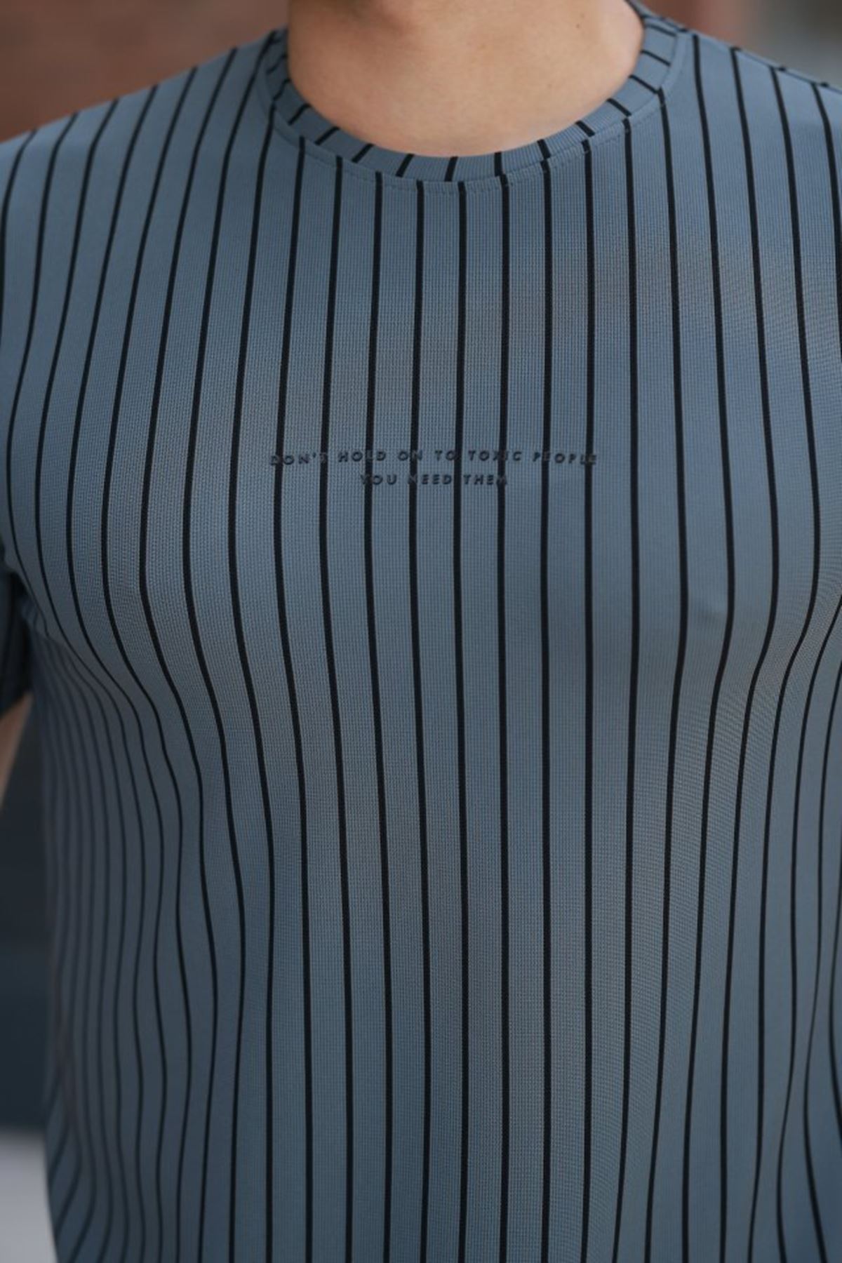 Erkek Dikey çizgili Ottoman Kumaş Kısa Kollu T-shirt