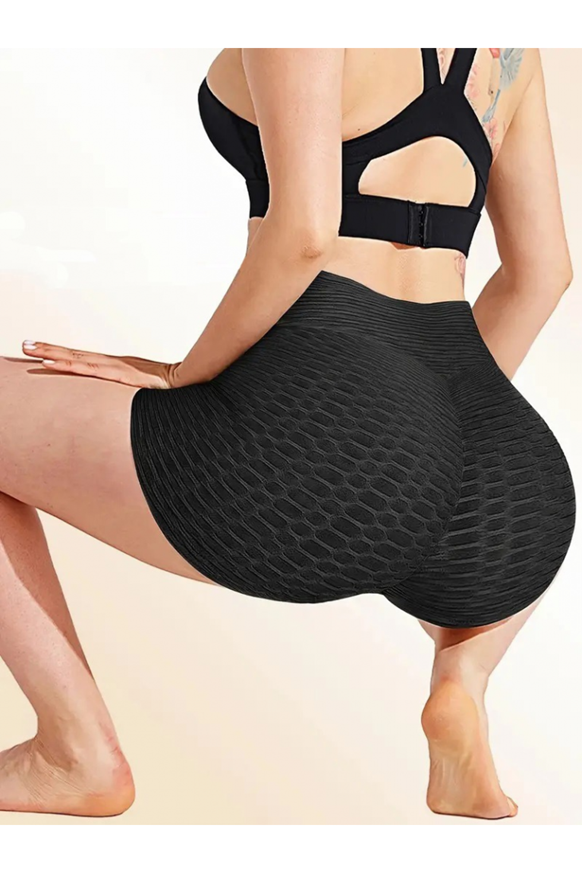 Kadın Arkası Büzgülü Kendinden Desenli Toparlayıcı Mini Tayt