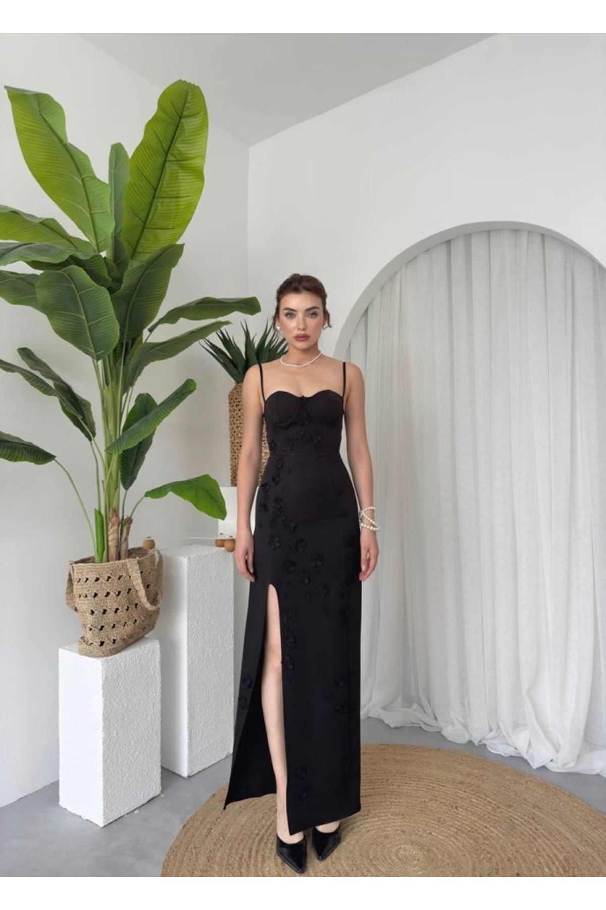 Stor Gül Detaylı Elbise