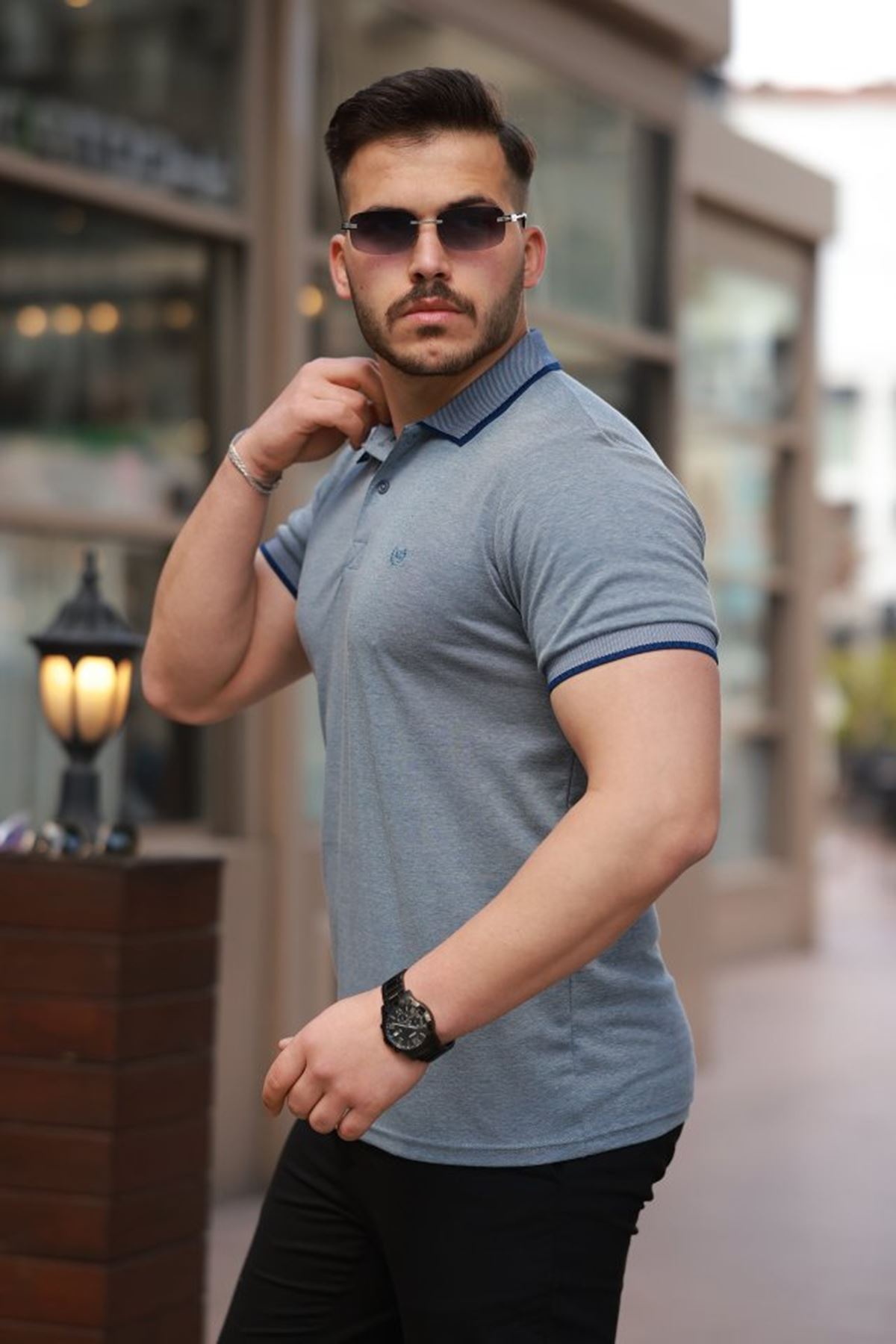 Erkek Yakalı Kagi Kumaş Kısa Kollu T-shirt