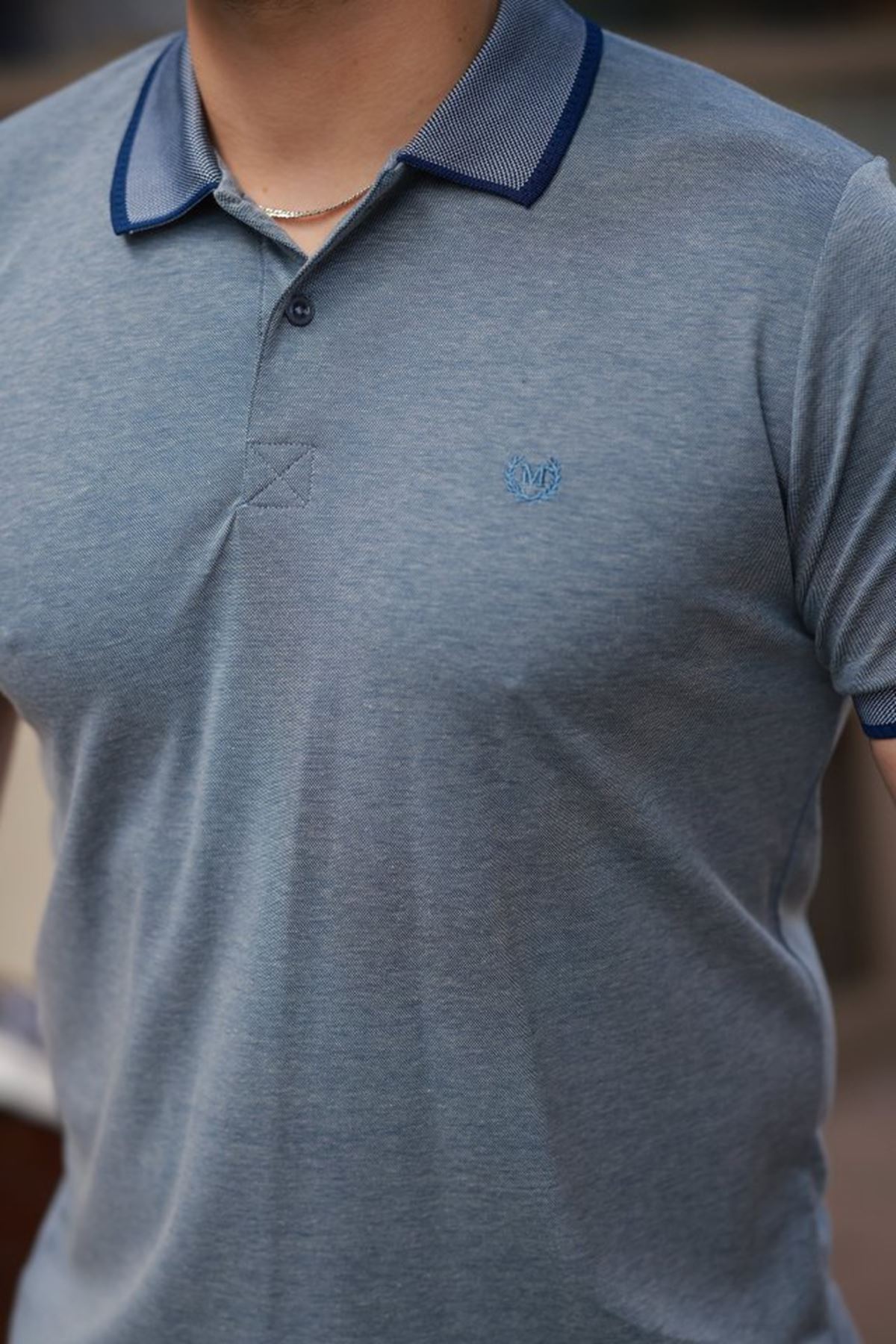 Erkek Yakalı Kagi Kumaş Kısa Kollu T-shirt