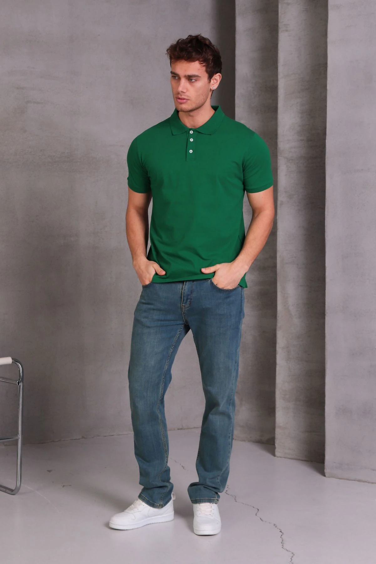 Erkek Slim Fit Pamuklu Yumuşak Doku Nefes Alan Kumaş Yakalı Tişört