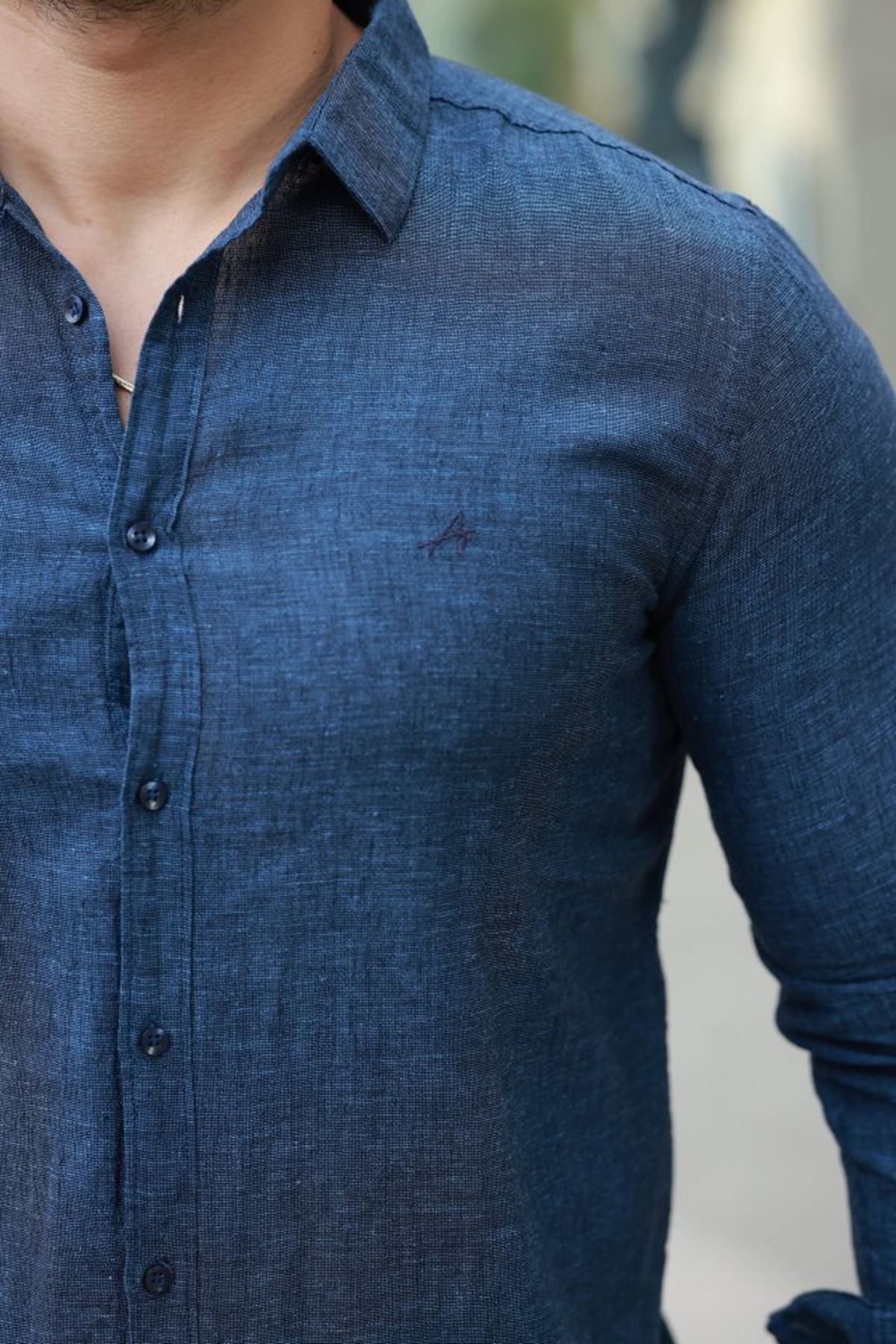 Erkek Pamuklu Keten Gömlek