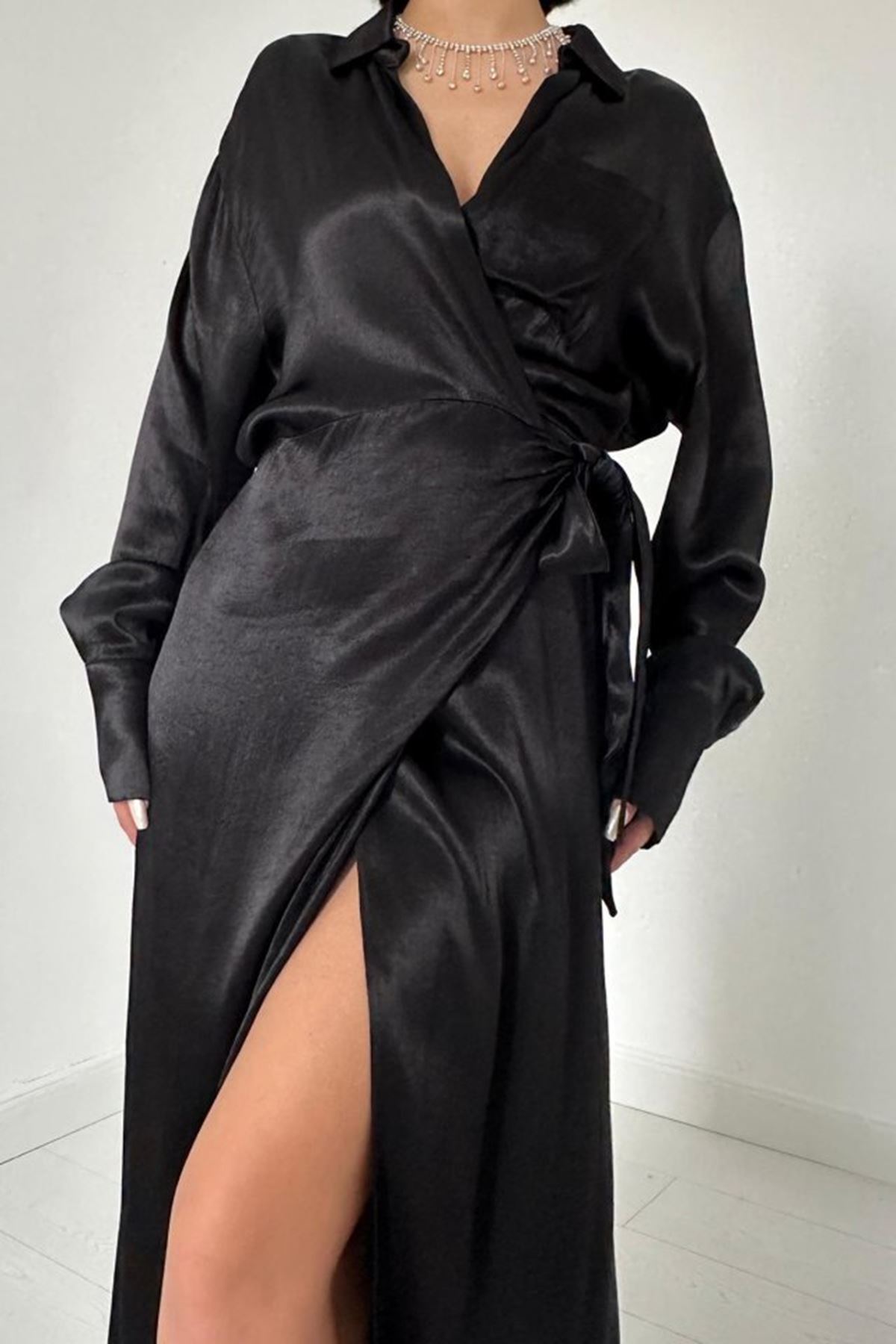 Siyah Kuşaklı Gömlek Elbise