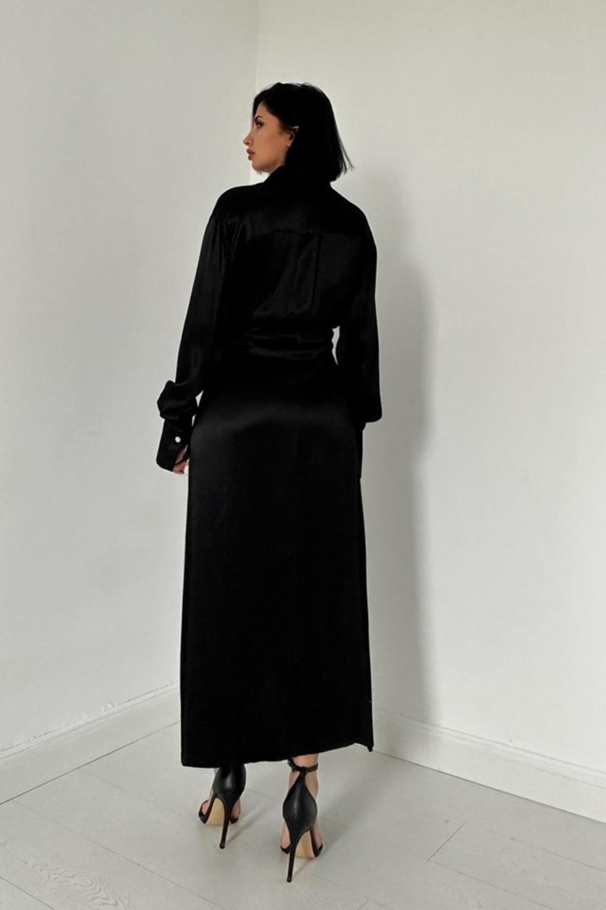 Siyah Kuşaklı Gömlek Elbise