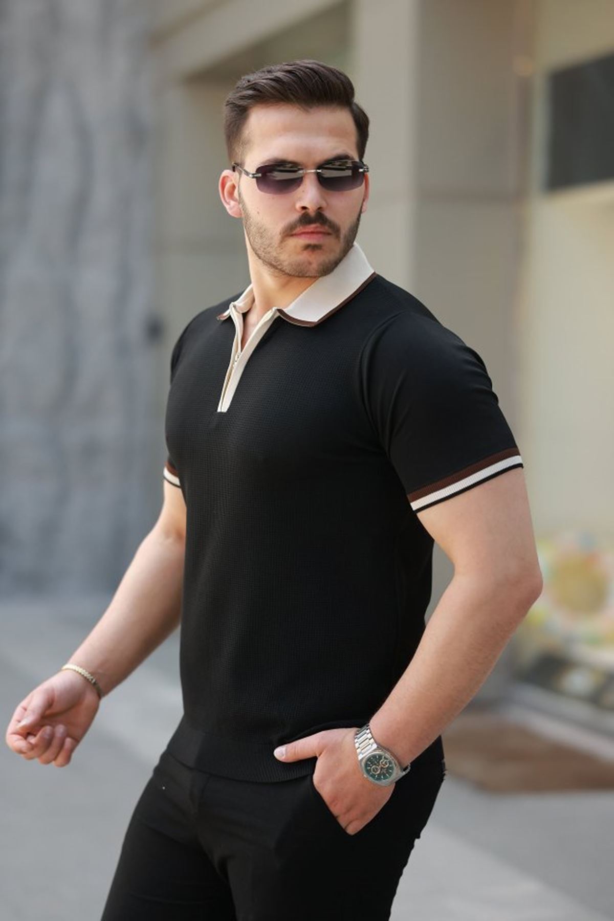 Erkek Renkli Yaka Kısa Kollu Tişört