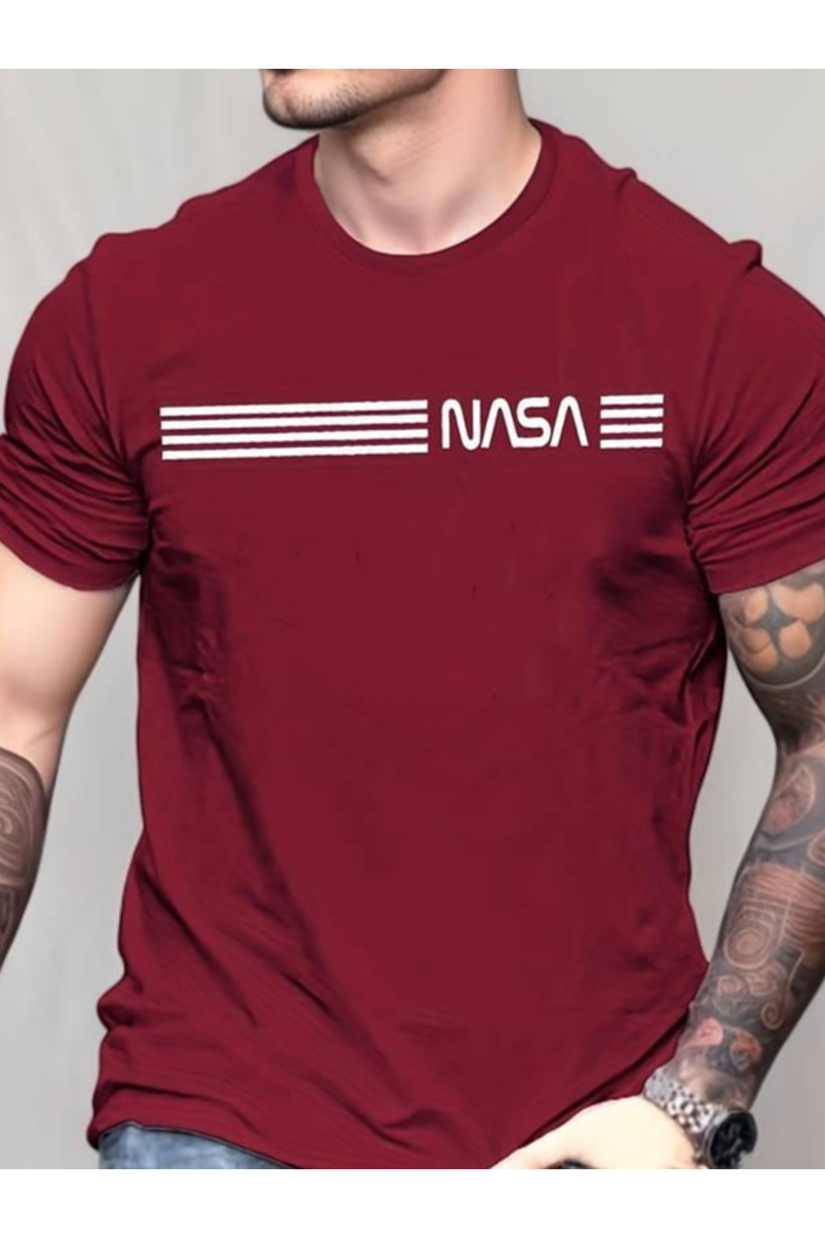 Erkek Kısa Kollu Nasa Baskı Basic Erkek T-shirt