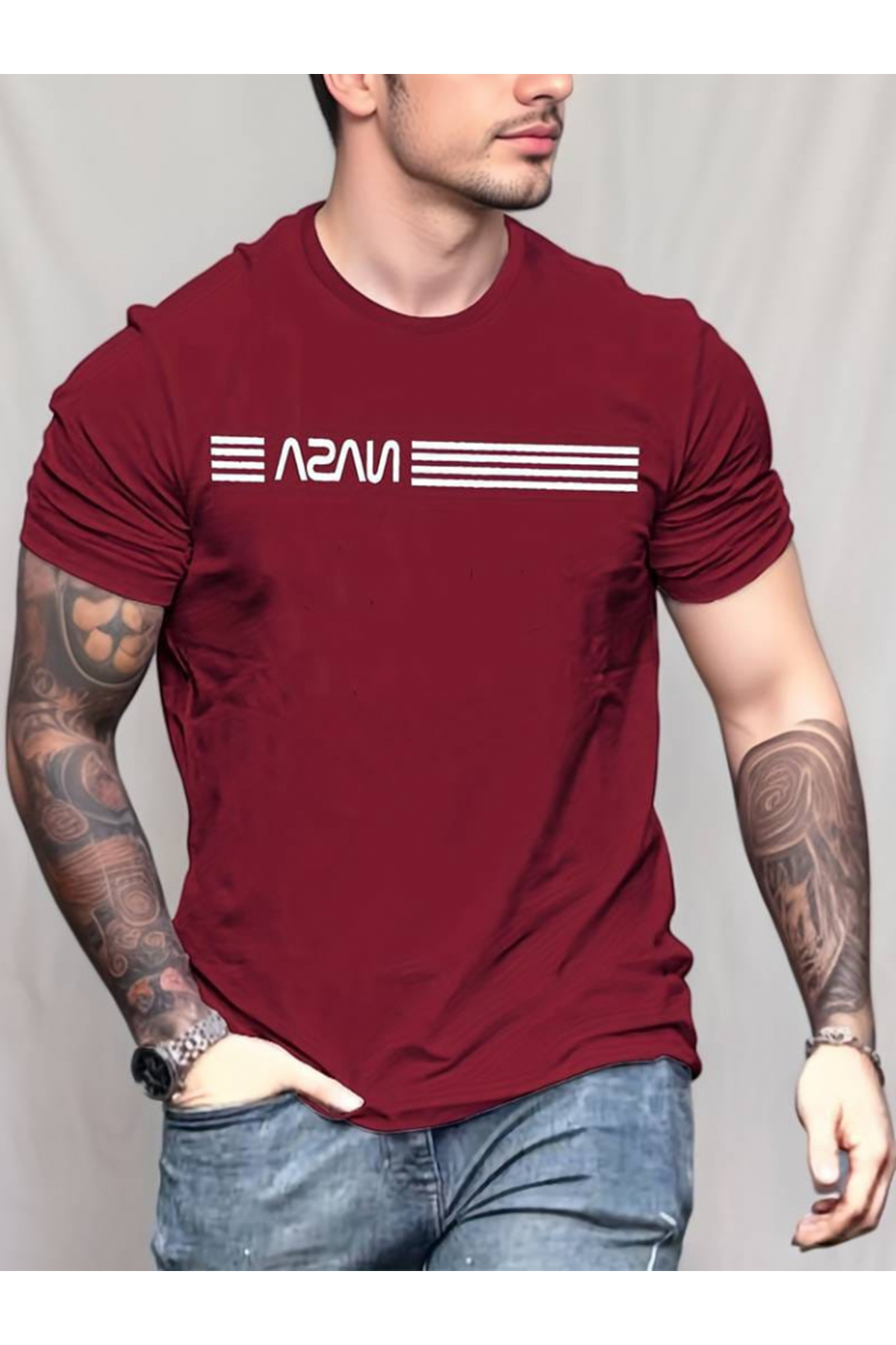 Erkek Kısa Kollu Nasa Baskı Basic Erkek T-shirt