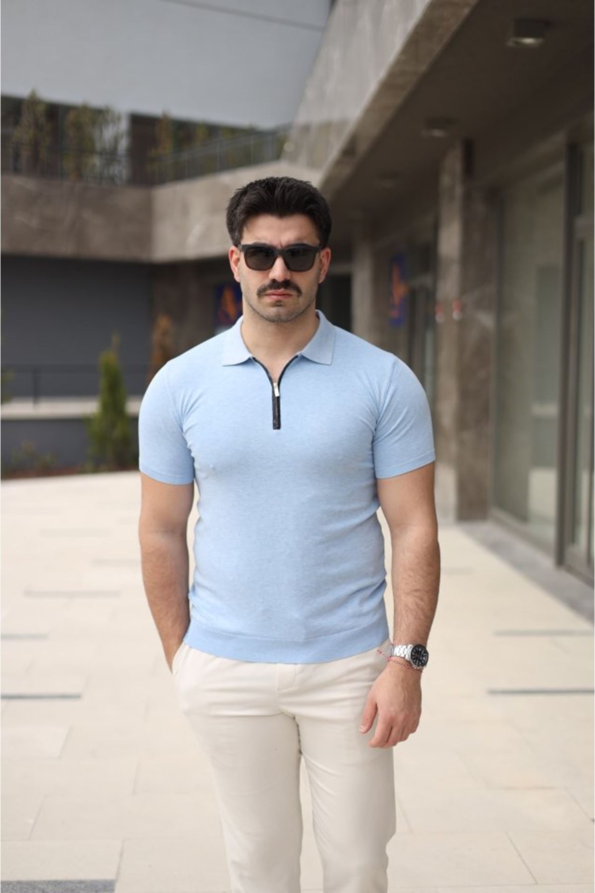 Erkek Polo Yaka Fermuar Detaylı Tişört