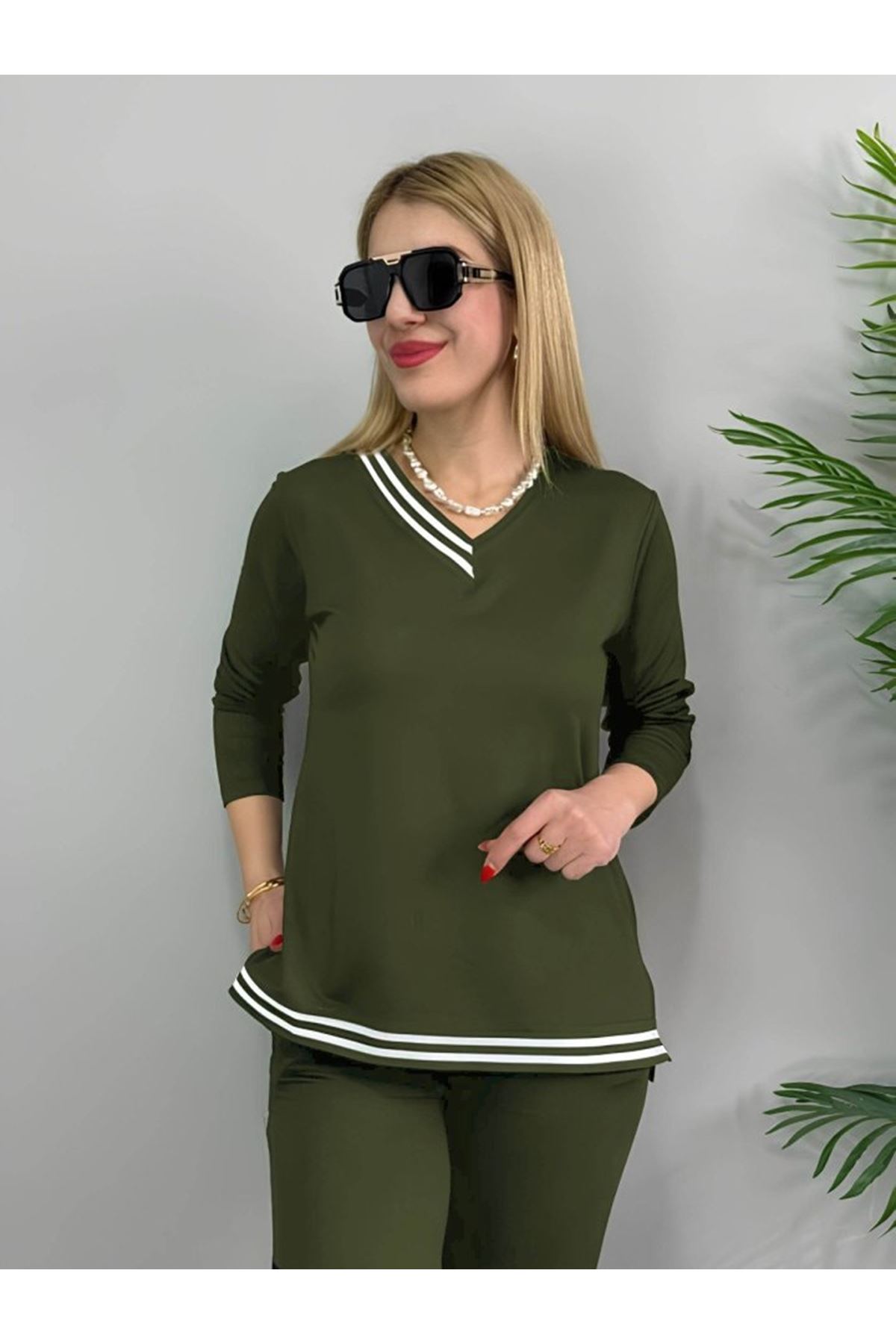 Kadın Uzun Kollu Ribana Detay Viskon Iki Iplik Ikili Takım