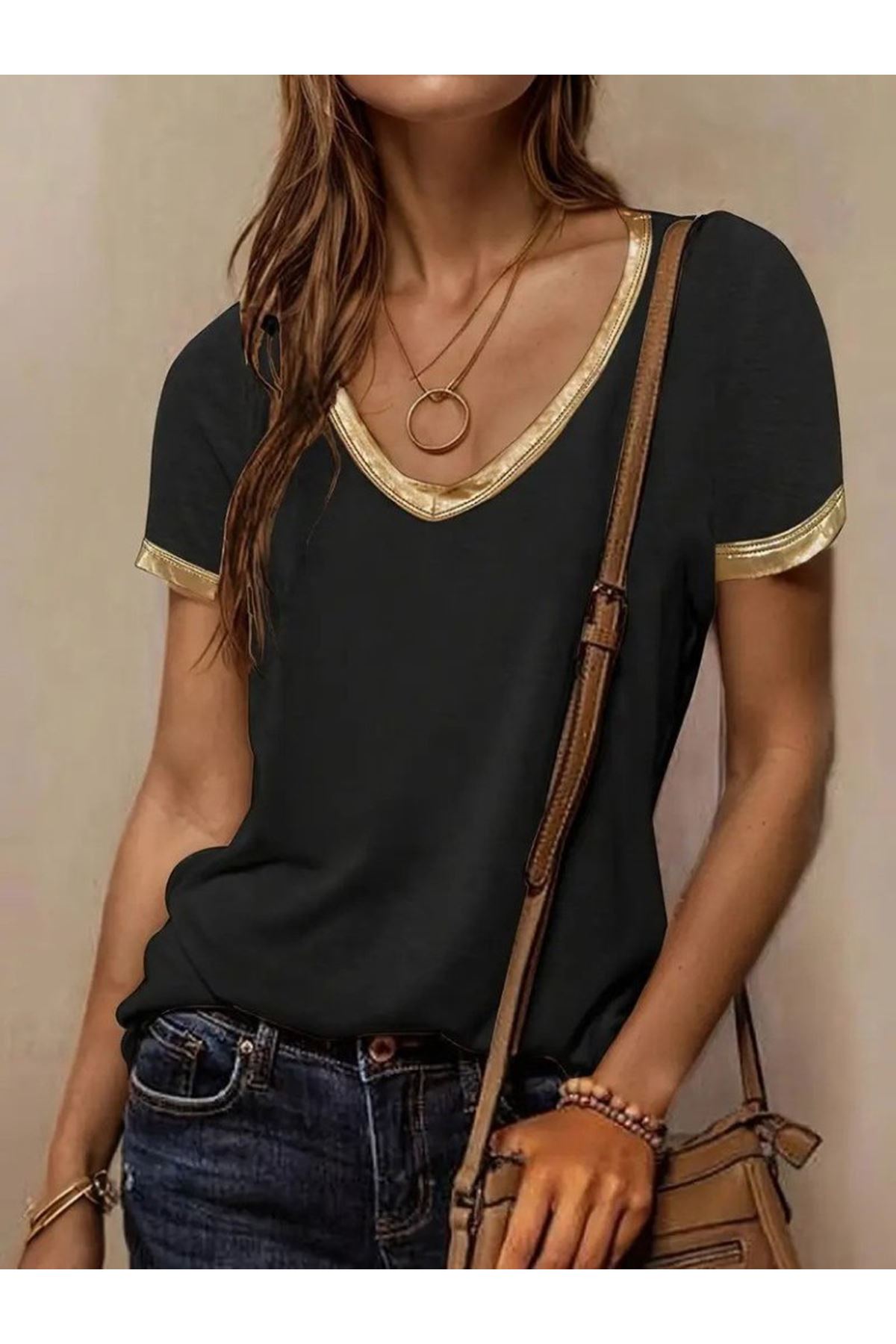 Kadın Kısa Kollu V Yakalı Viskon Bluz