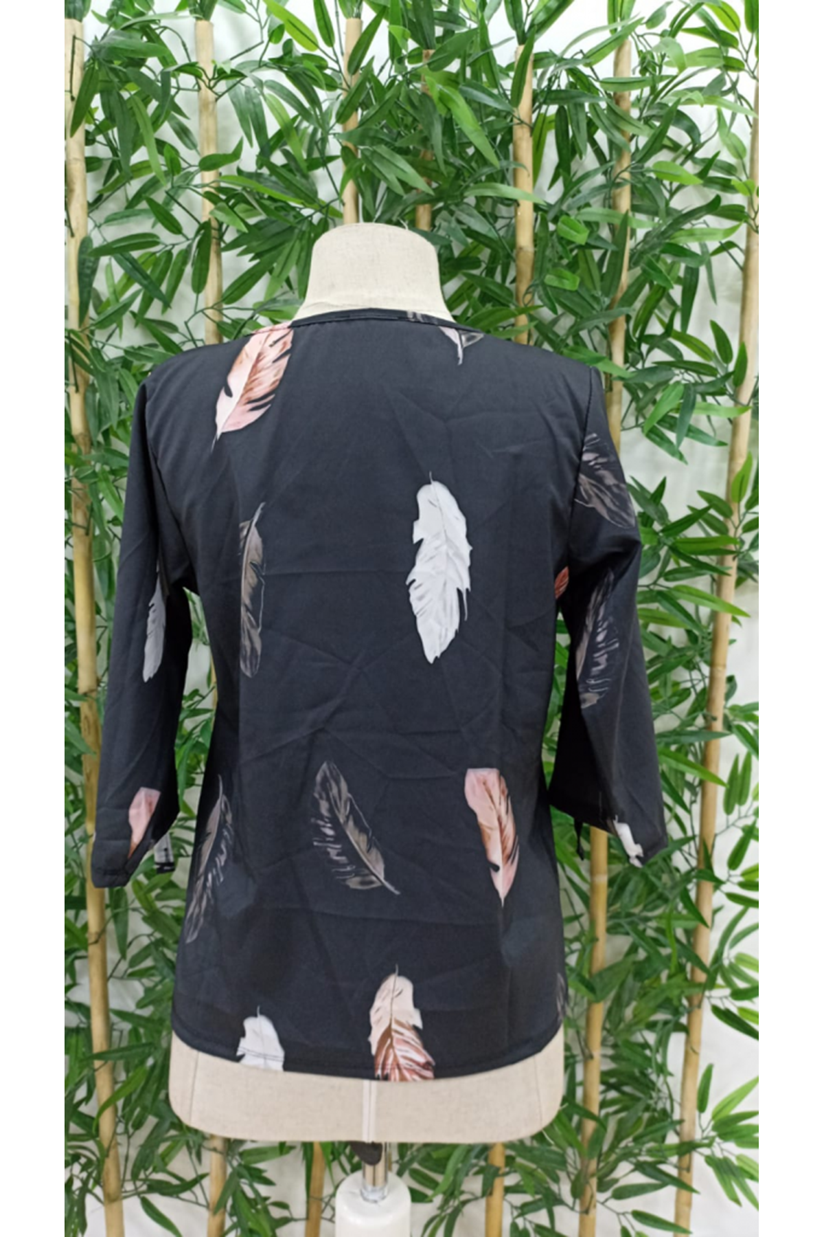 Kadın Yaprak Baskı Ayarlanabilir Truvakar Kol Süper Soft Bluz