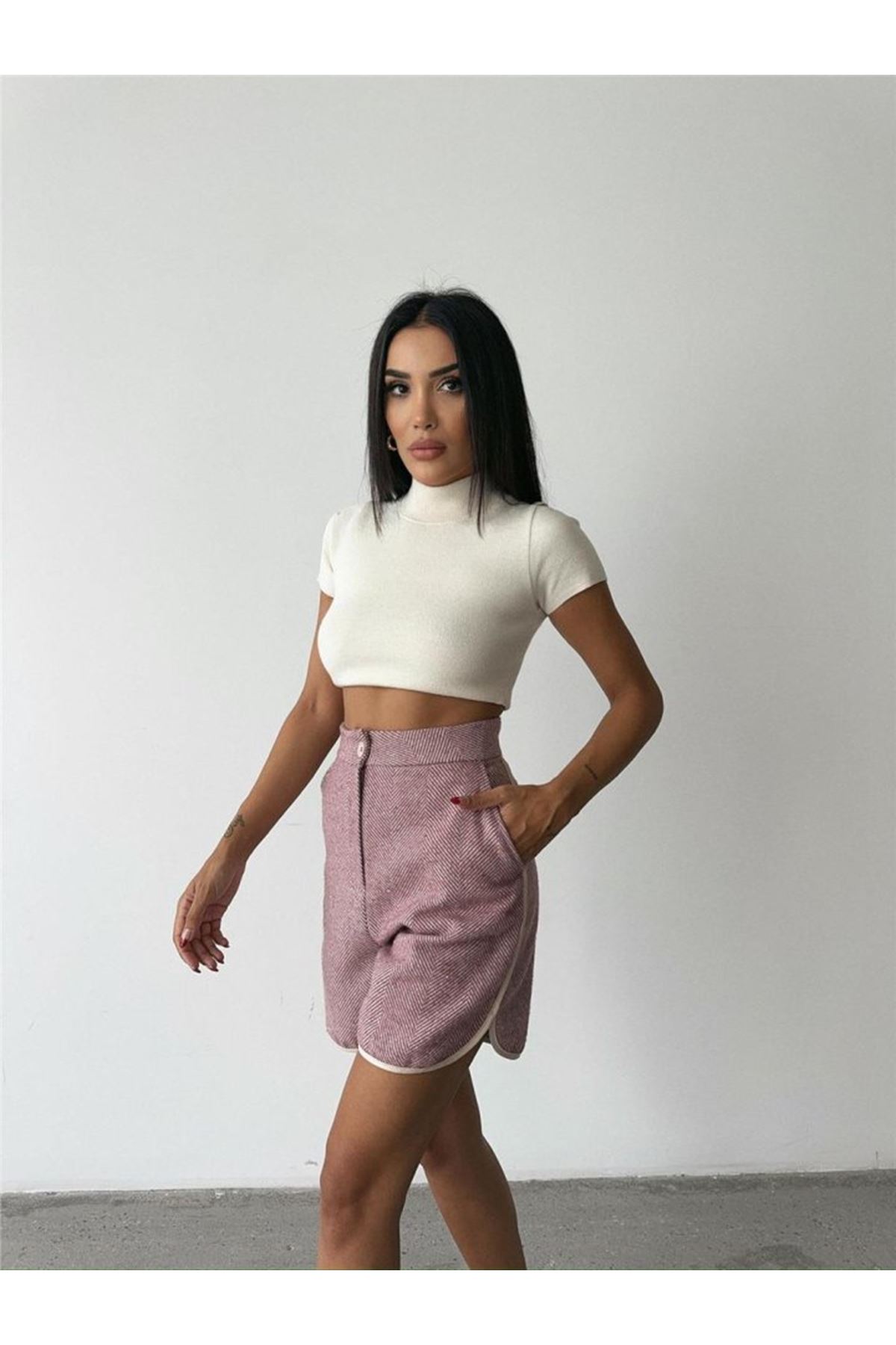 KAŞE KISA ŞORT - Gül Kurusu