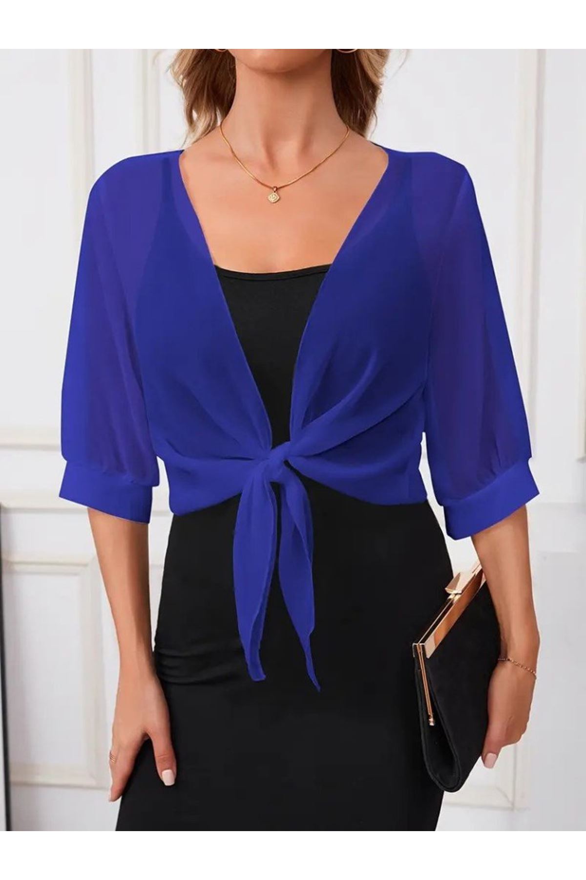 Kadın Truvakar Kol önden Bağlamalı Kısa şifon Bolero Ceket