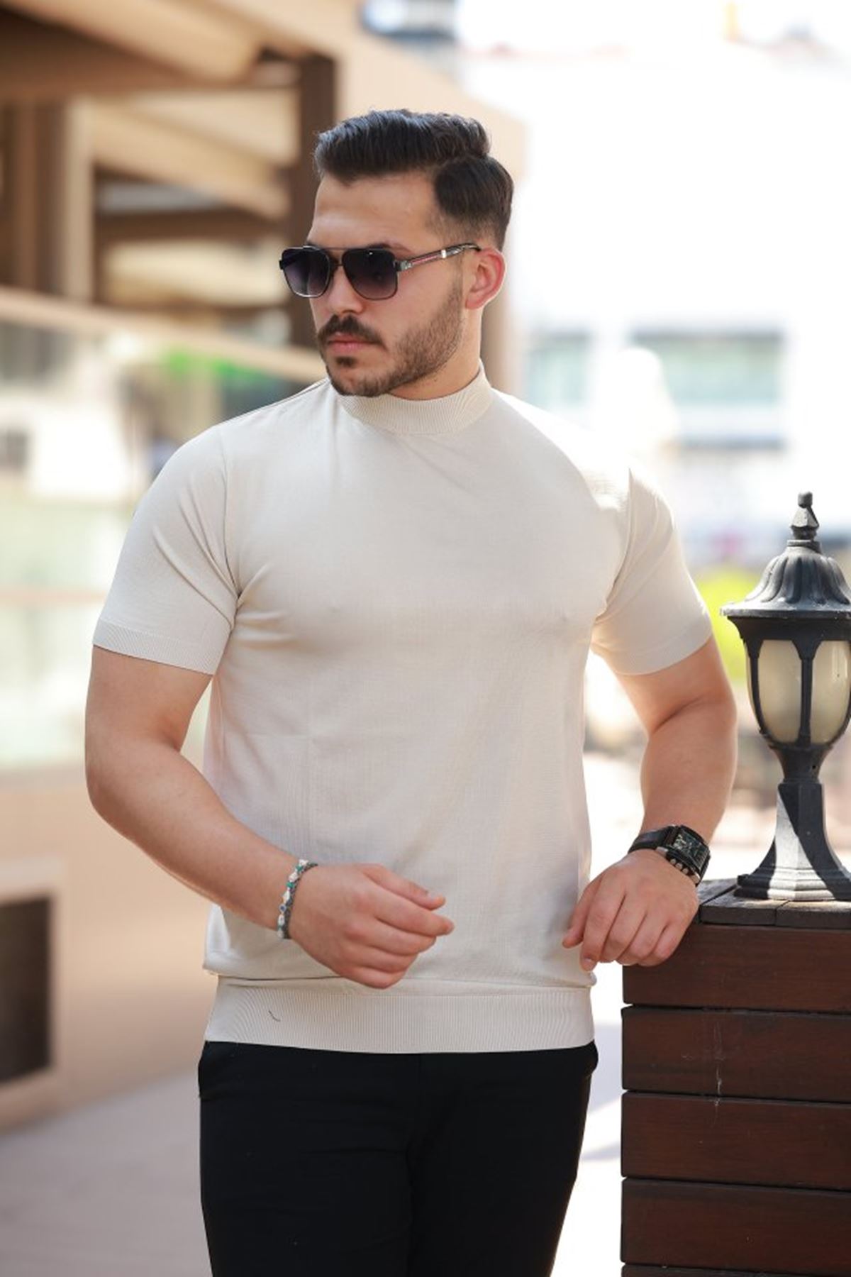 Erkek Yarım Balıkçı Yaka Kısa Kollu Tişört