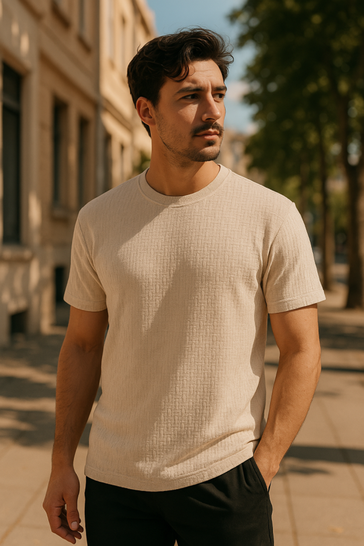 Erkek Kısa Kollu Zigzag Desenli T-shirt