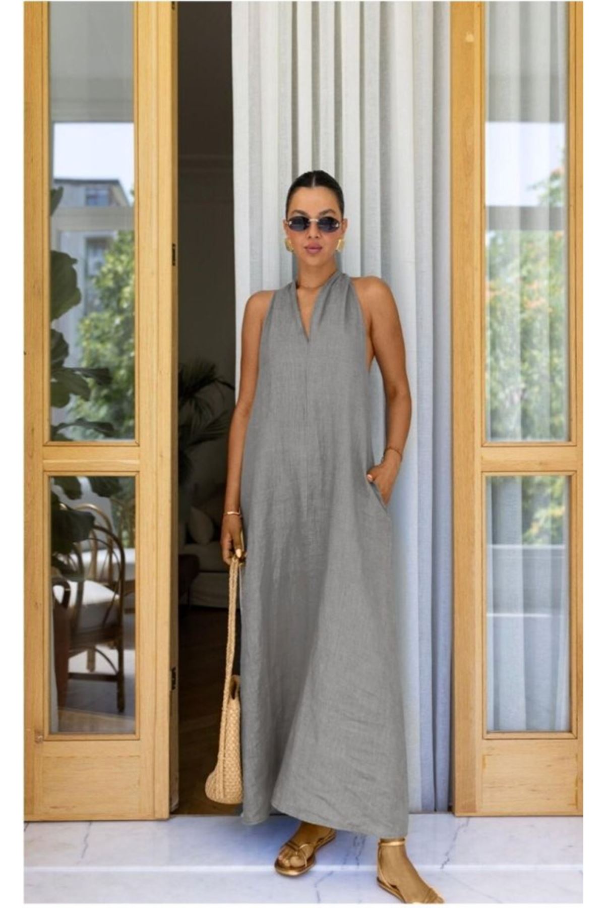 V Yaka Paraşüt Elbise