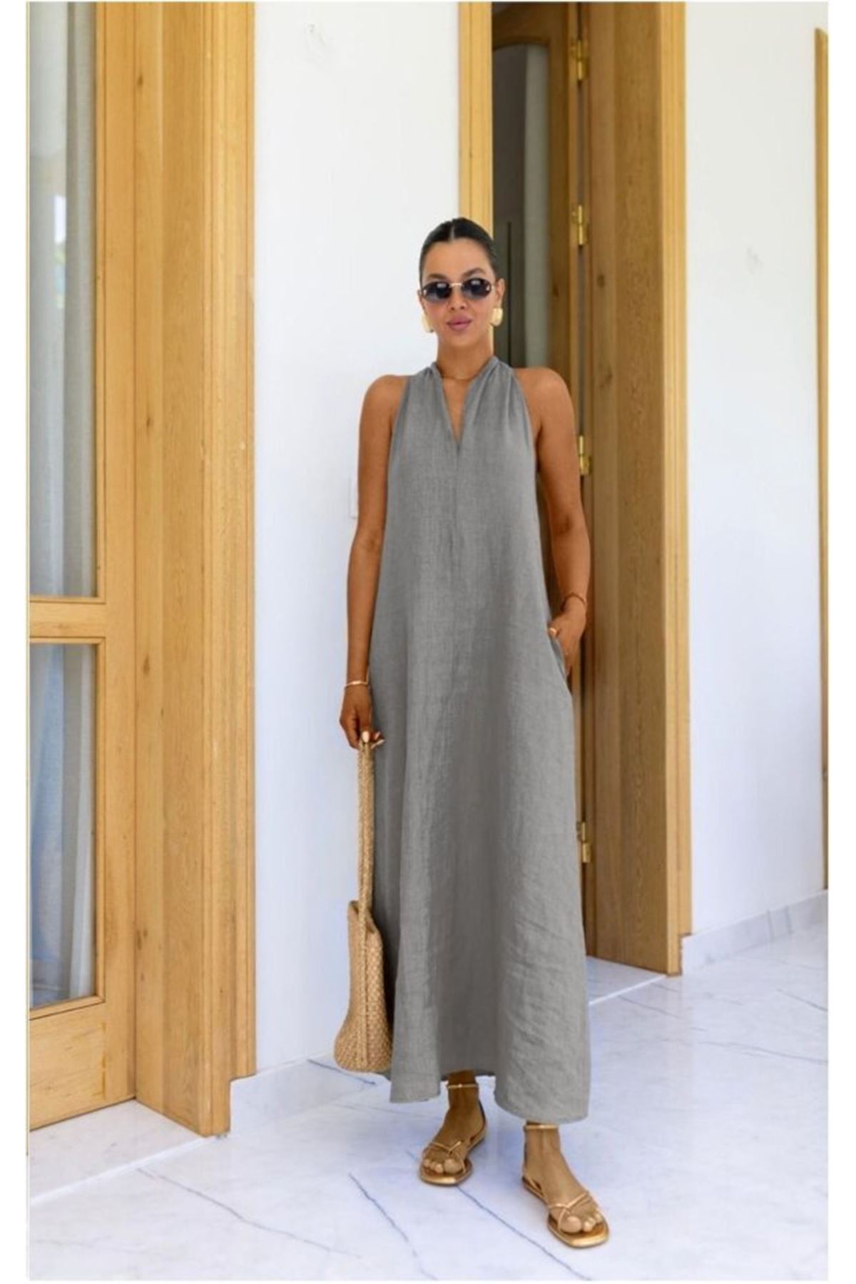 V Yaka Paraşüt Elbise