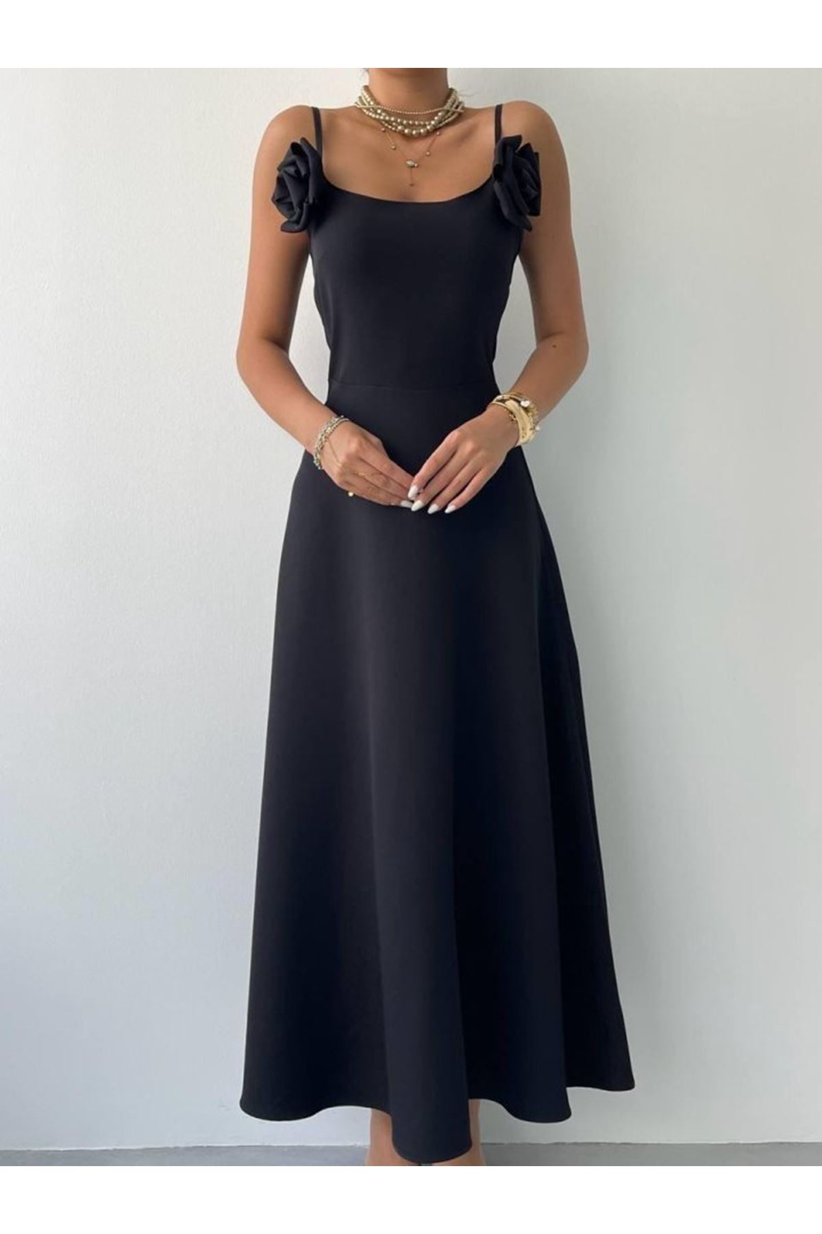 Matilda Gül İp Askılı Elbise