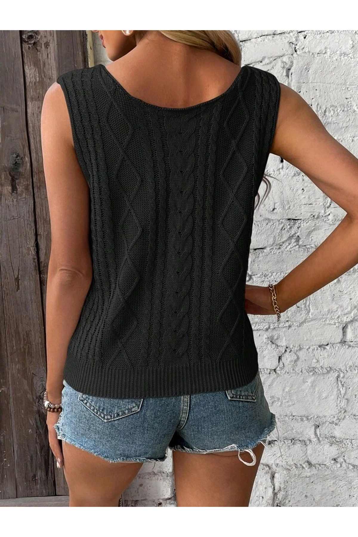 Kadın Askılı V Yaka örme Detay Triko Bluz