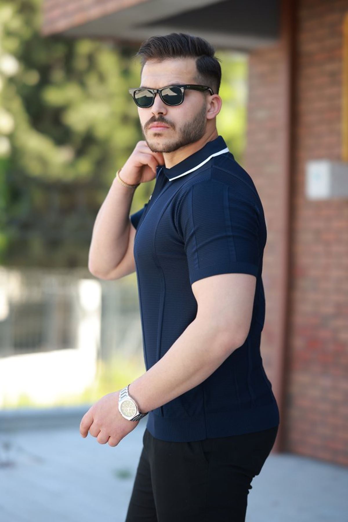 Erkek Yakalı Fermuarlı Kısa Kollu T-shirt