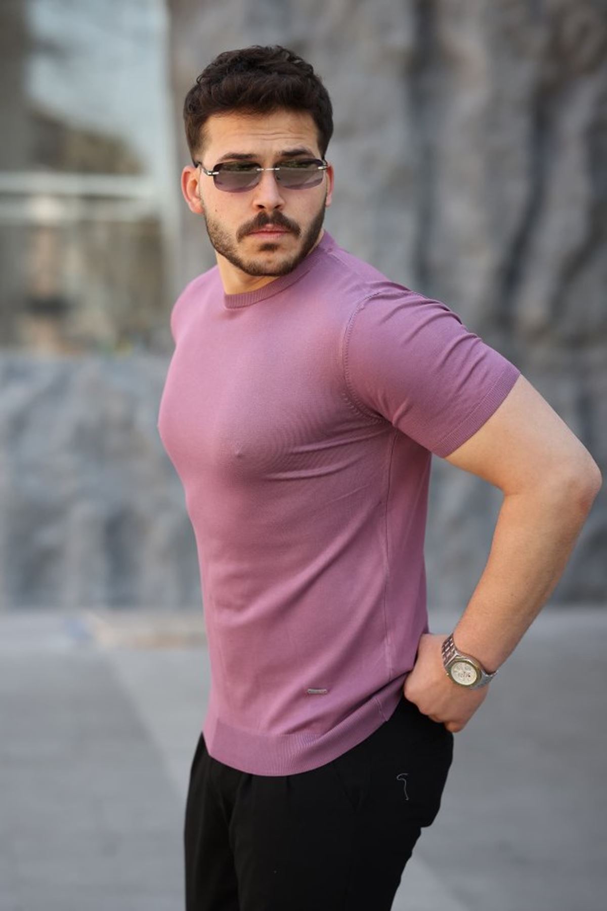 Erkek Viskon Kumaş Bisiklet Yaka Basic Tişört