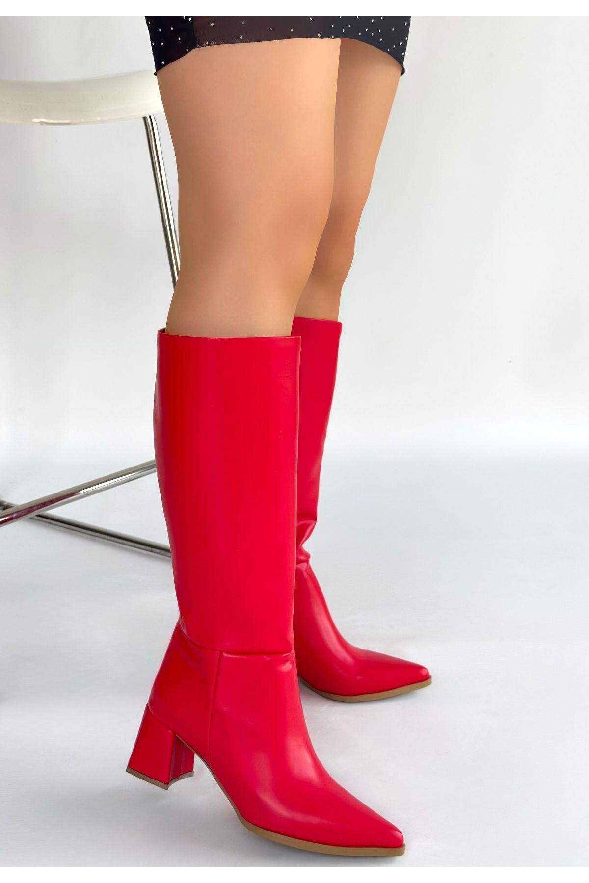 Roksa Kırmızı Cilt Topuklu Çizme