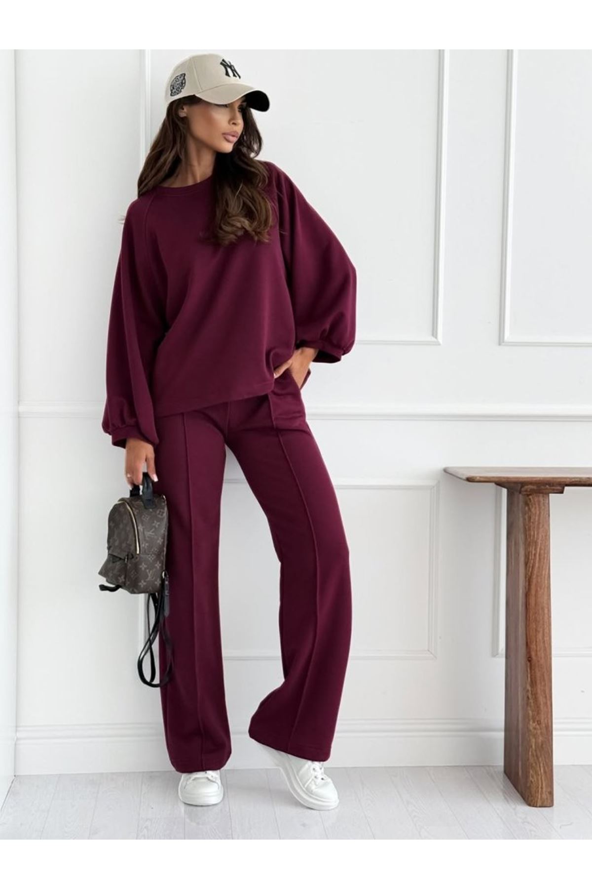 Kadın Uzun Kollu Geniş Kesim Modal Bluz Ve Pantolon Ikili Takım