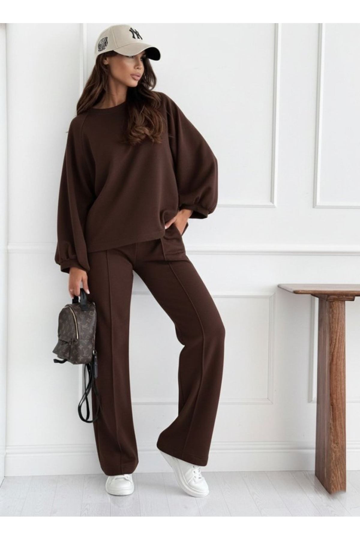 Kadın Uzun Kollu Geniş Kesim Modal Bluz Ve Pantolon Ikili Takım