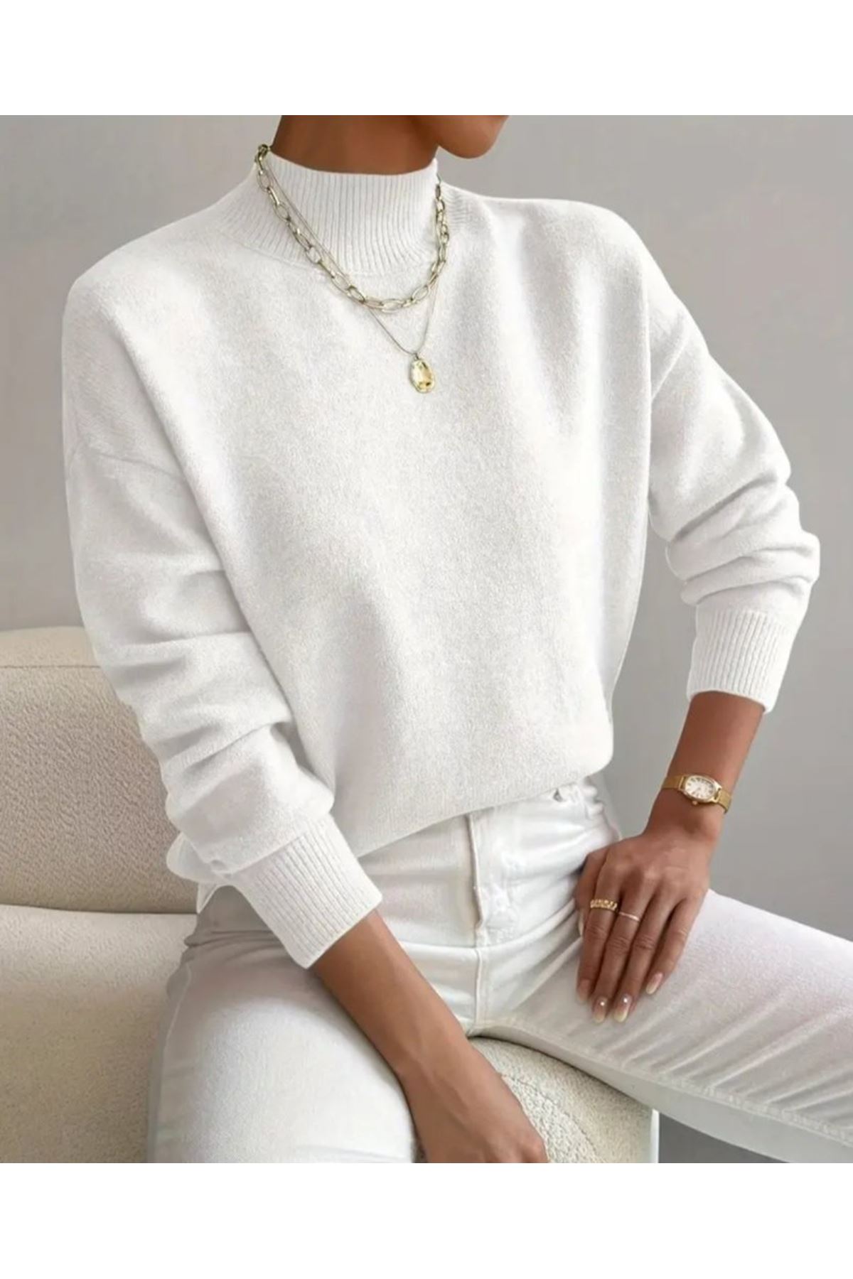 Kadın Uzun Kollu Balıkçı Yaka Triko Bluz