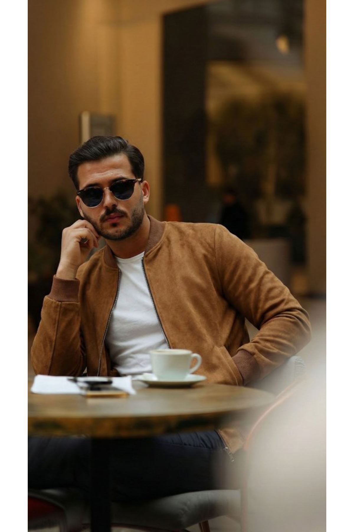 Erkek Scuba Süet Kumaş Bomber Hırka