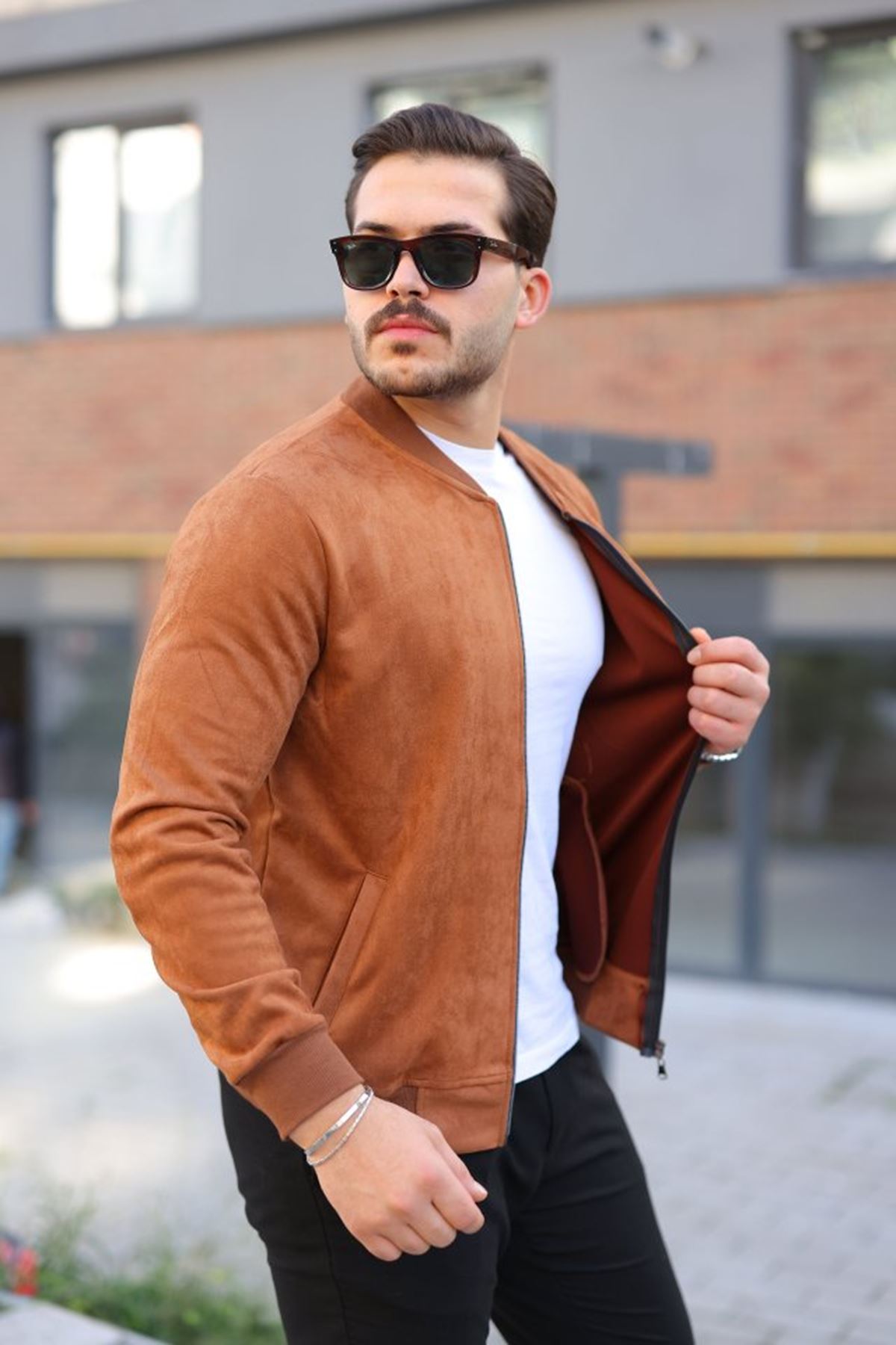 Erkek Scuba Süet Kumaş Bomber Hırka