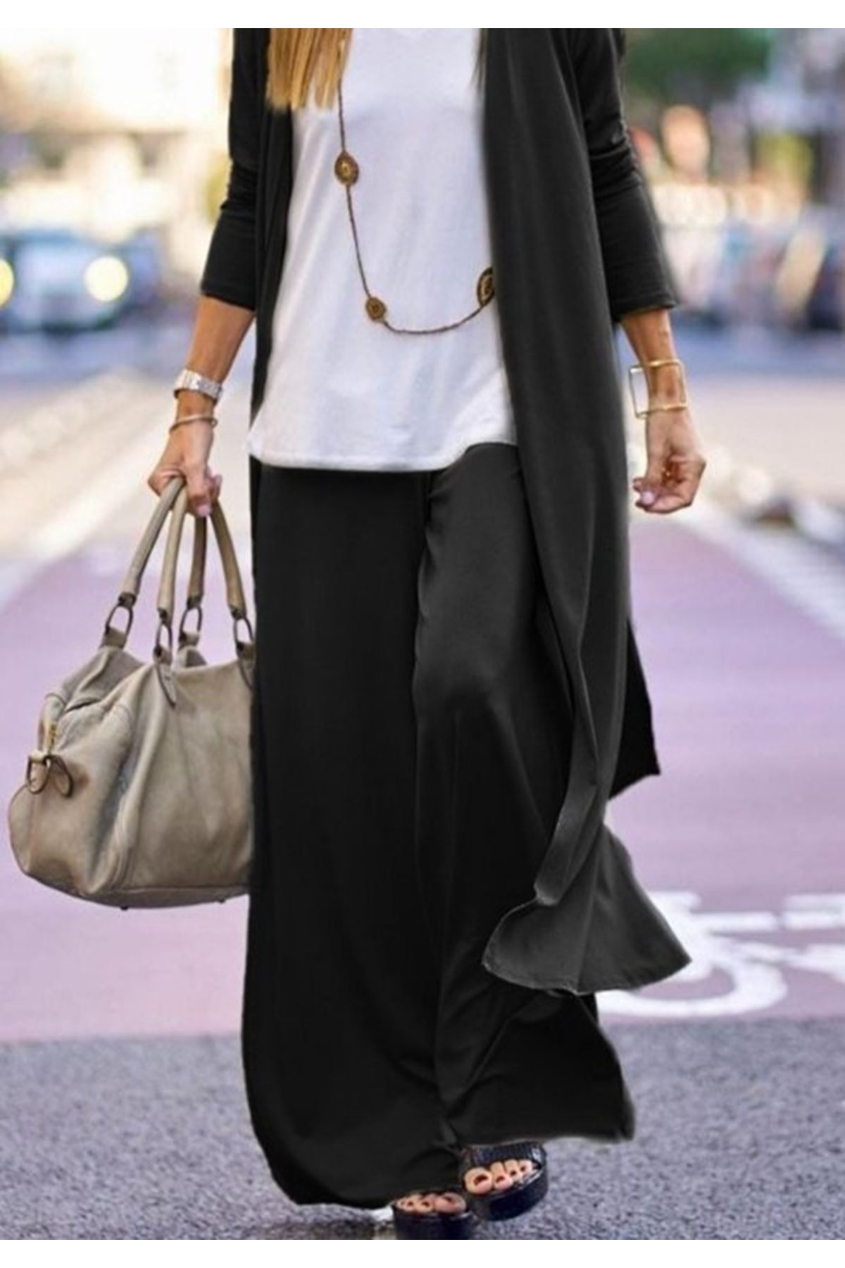 Kadın Uzun Kollu önü Açık Viskon Ceket Ve Pantolon Ikili Takım