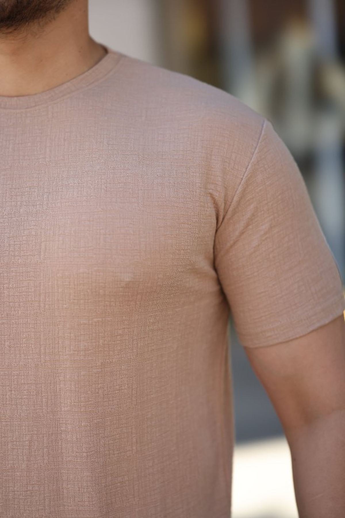 Erkek Ağaç Kabuğu Desenli Kısa Kollu T-shirt