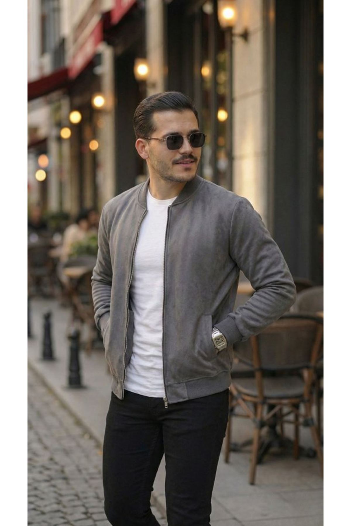Erkek Scuba Süet Kumaş Bomber Hırka