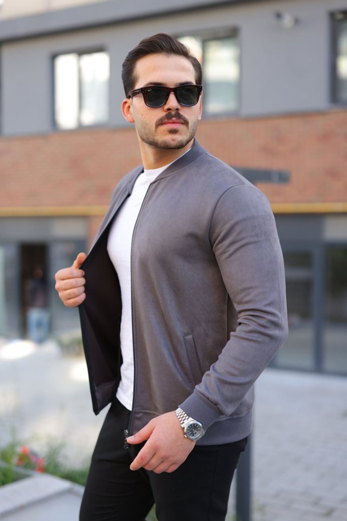 Erkek Scuba Süet Kumaş Bomber Hırka