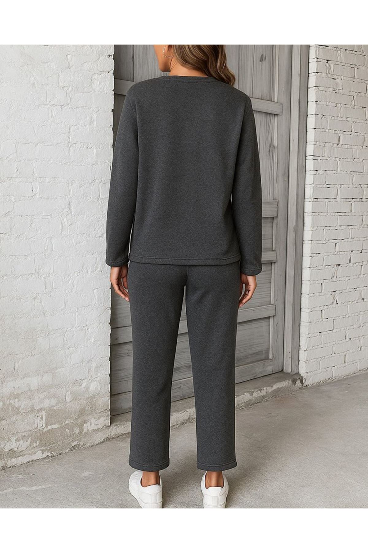 Kadın Uzun Kollu Yanları Nervurlu Viskon Iki Iplik Ve Pantolon Ikili Takım
