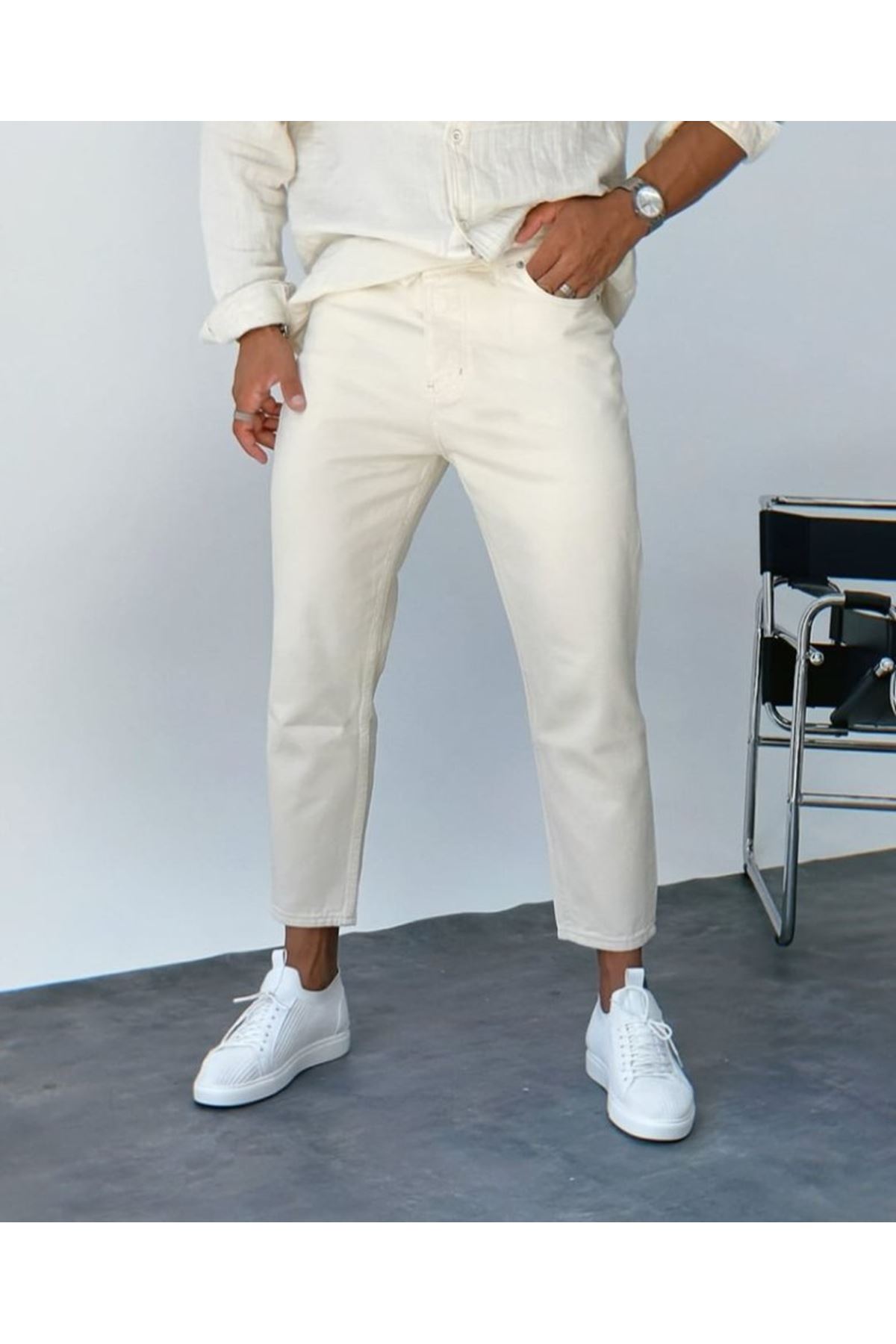 Erkek Krem Renk Mom Jean