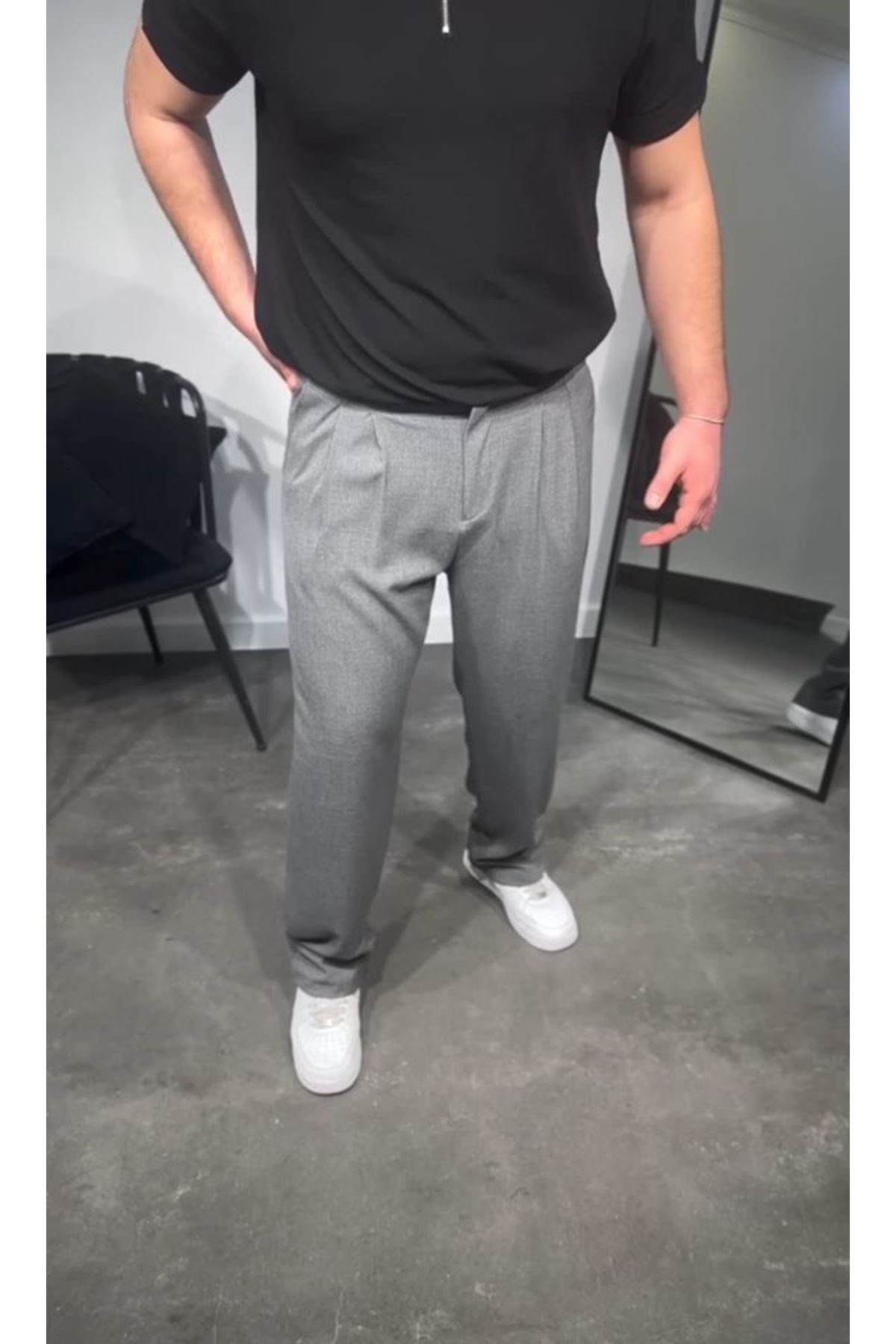 Erkek Pileli Kumaş Baggy Pantolon