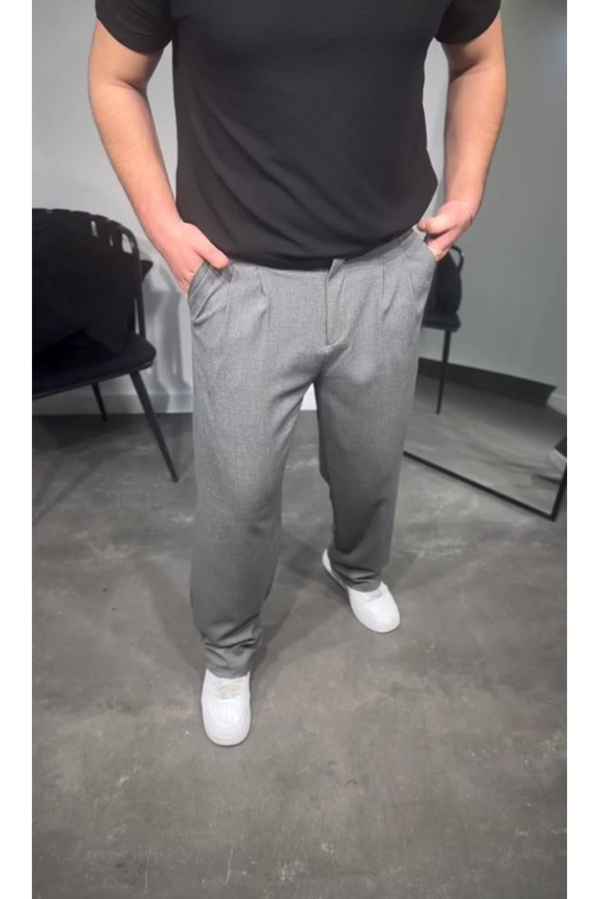 Erkek Pileli Kumaş Baggy Pantolon