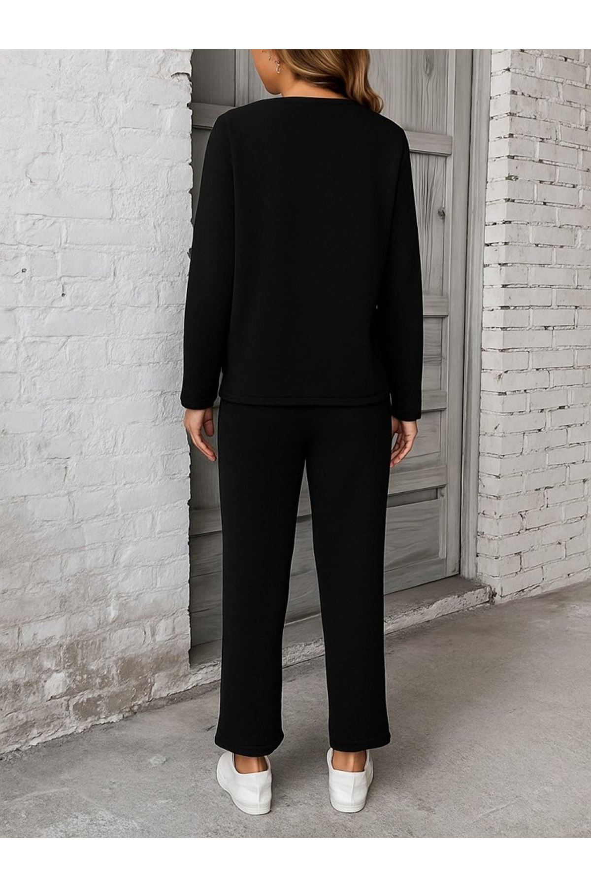Kadın Uzun Kollu Yanları Nervurlu Viskon Iki Iplik Ve Pantolon Ikili Takım