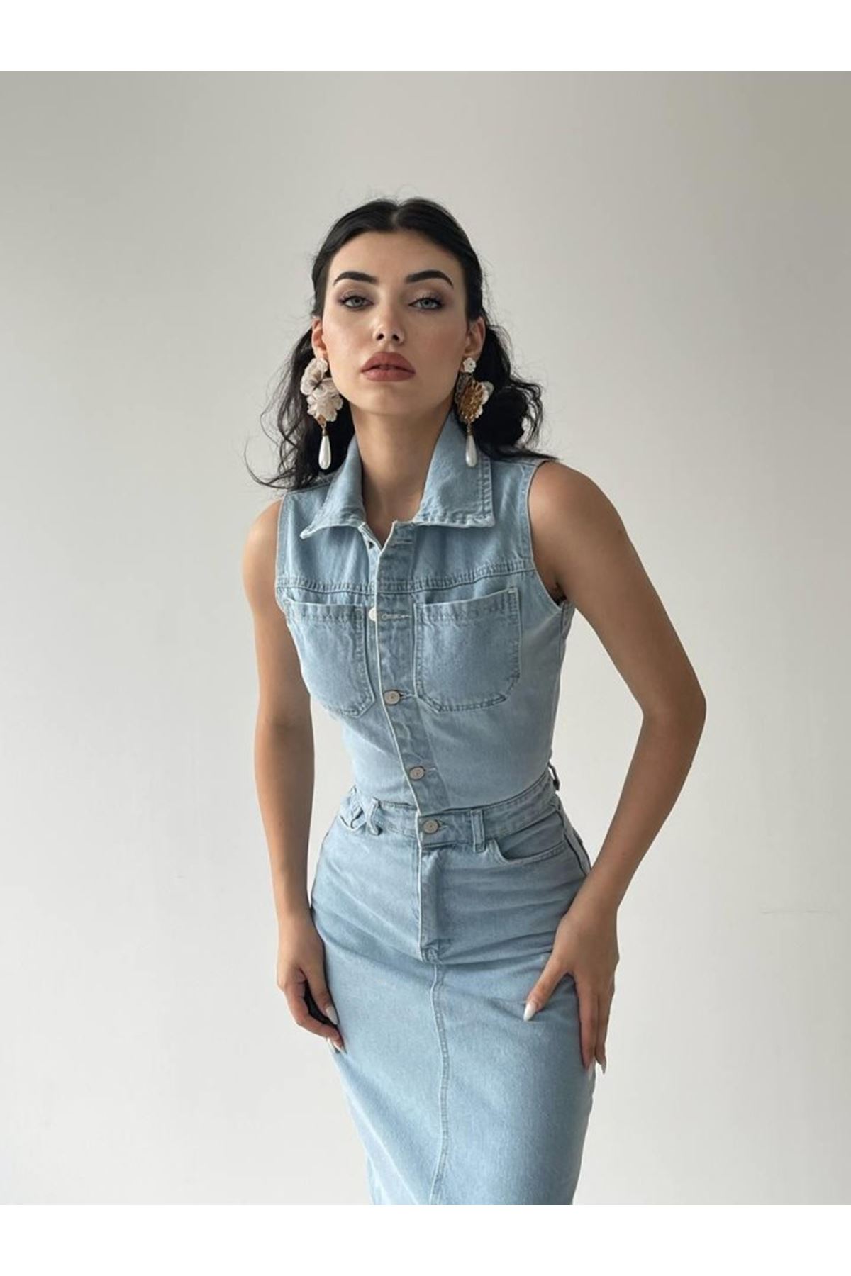 Meldia Jean Sıfır Kollu Elbise