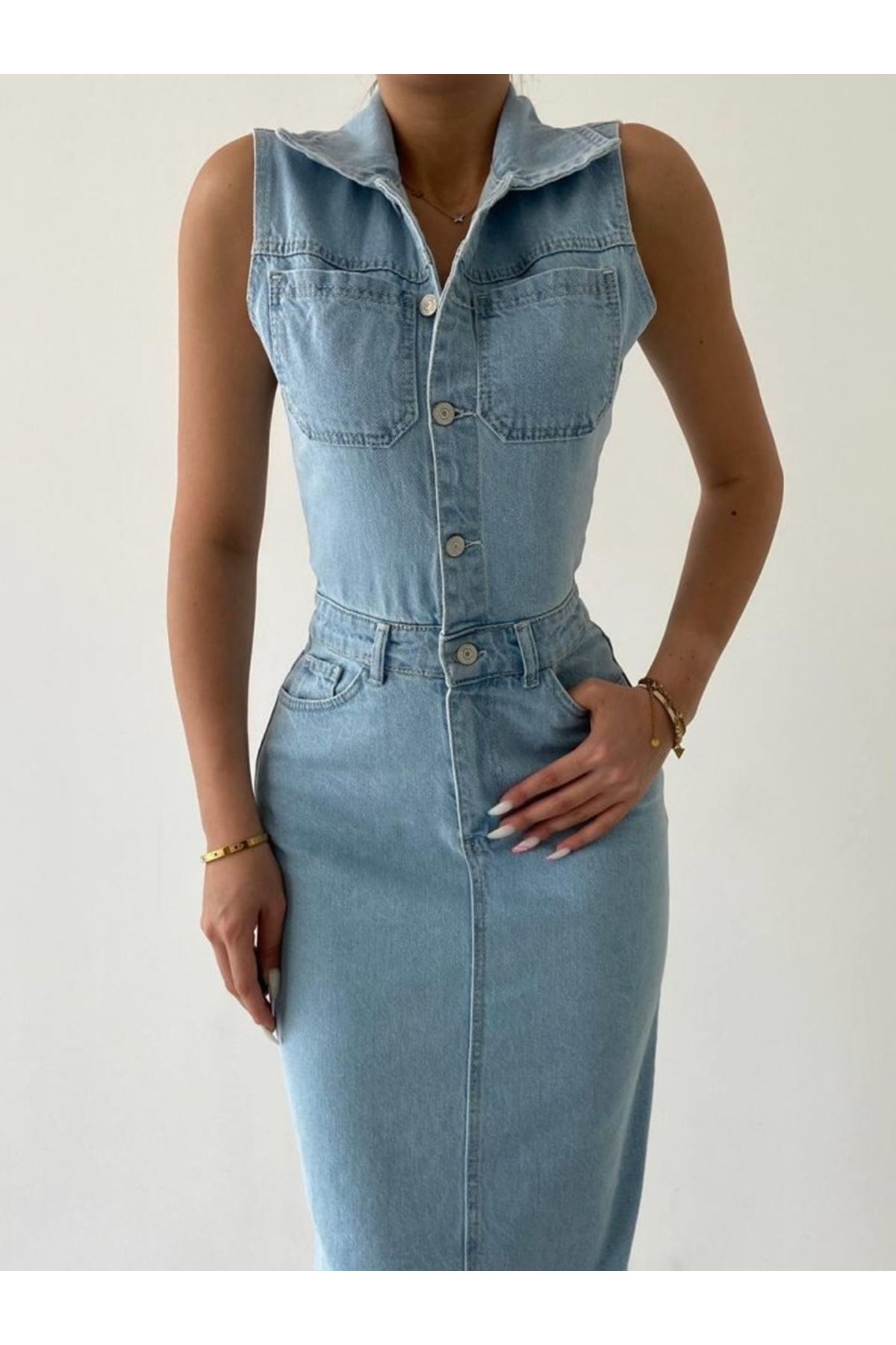 Meldia Jean Sıfır Kollu Elbise
