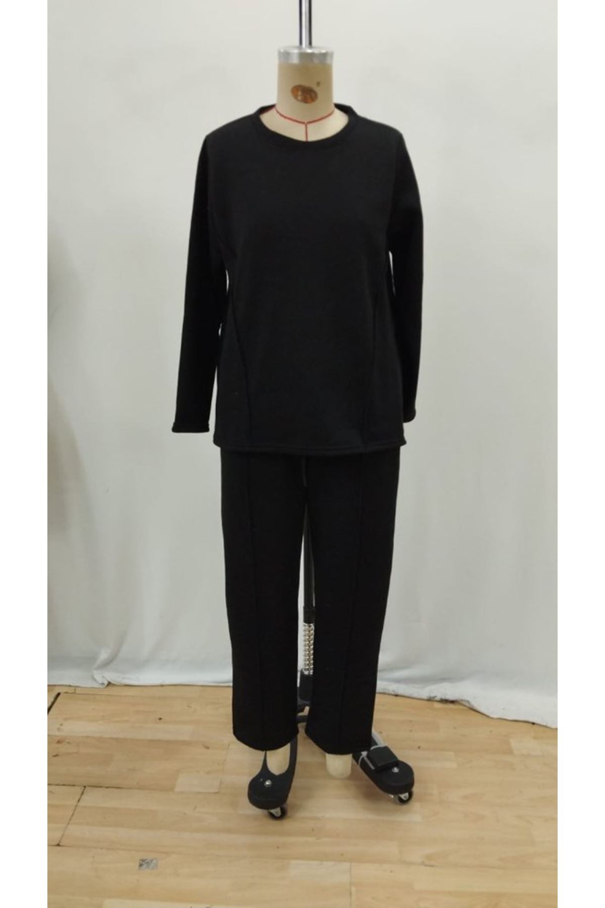 Kadın Uzun Kollu Yanları Nervurlu Viskon Iki Iplik Ve Pantolon Ikili Takım