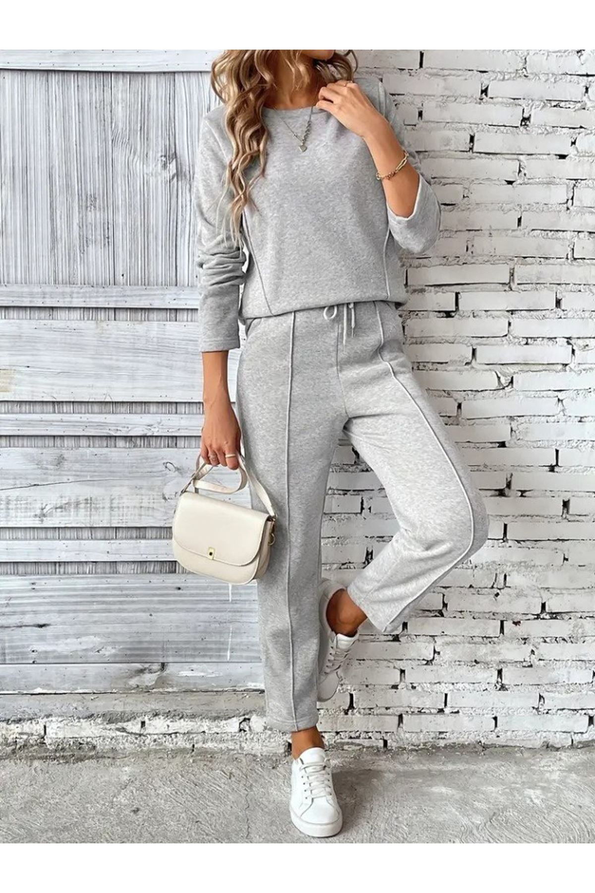 Kadın Uzun Kollu Yanları Nervurlu Viskon Iki Iplik Ve Pantolon Ikili Takım