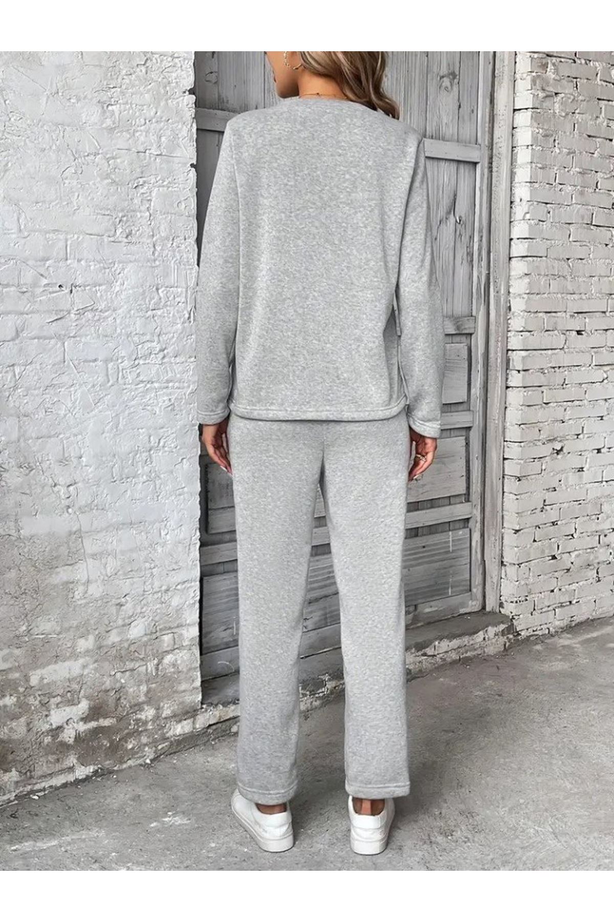 Kadın Uzun Kollu Yanları Nervurlu Viskon Iki Iplik Ve Pantolon Ikili Takım