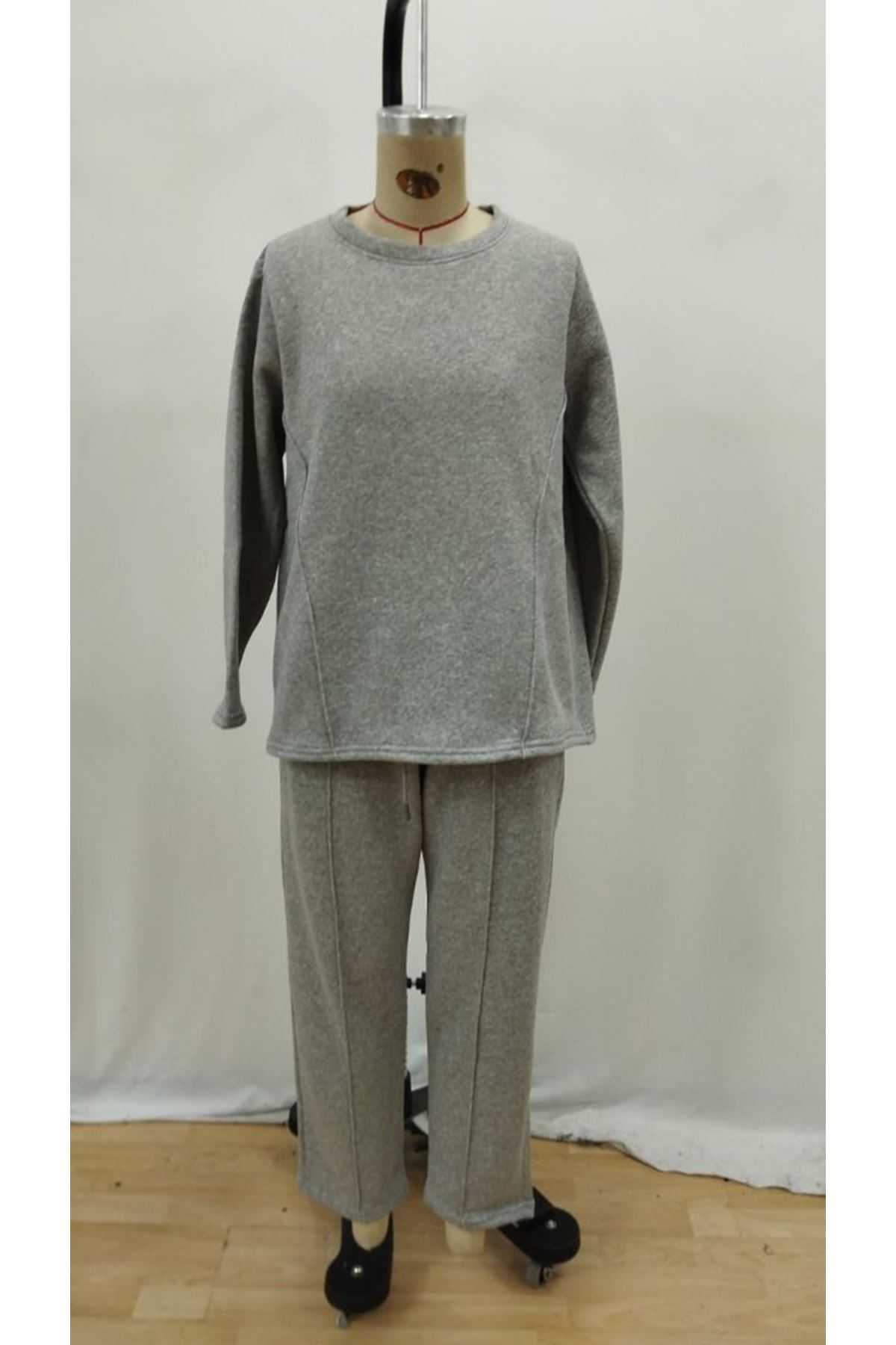 Kadın Uzun Kollu Yanları Nervurlu Viskon Iki Iplik Ve Pantolon Ikili Takım