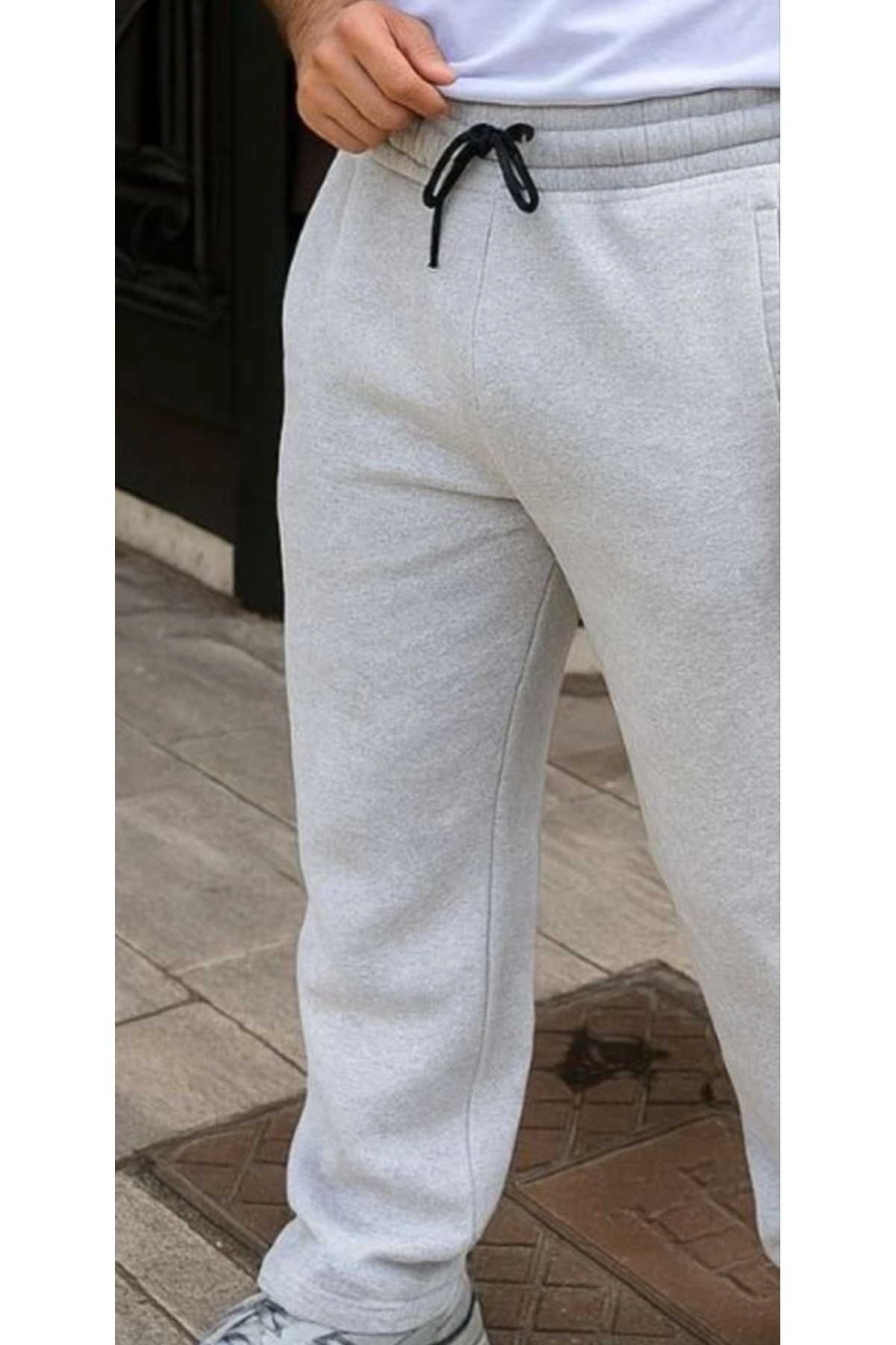 Erkek Üç Iplik Kışlık Pamuklu Ovarsize Bağcıklı Düz Paça Cepli Eşofman Altı Spor Rahat Model - Gri